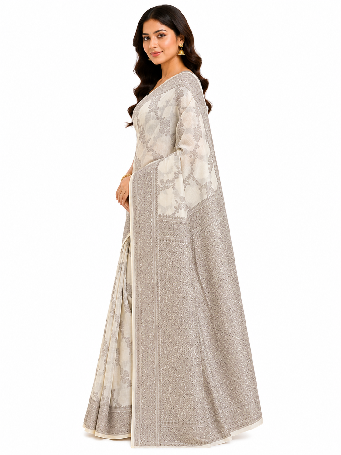 Women Cream & Champagne-Gold Ethnic Motifs Woven Design Art Silk Saree