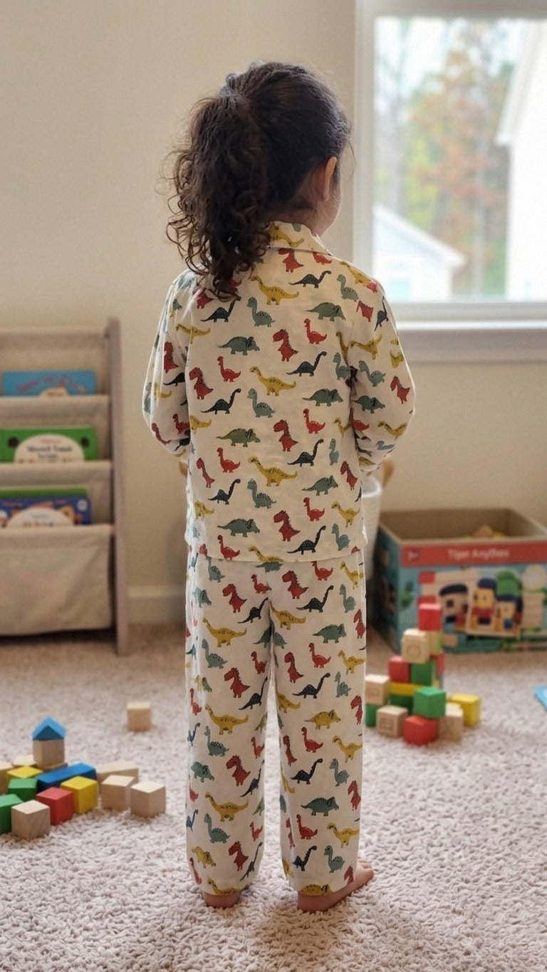 Kids' Dinosaur Print Cotton Girls Night Suit