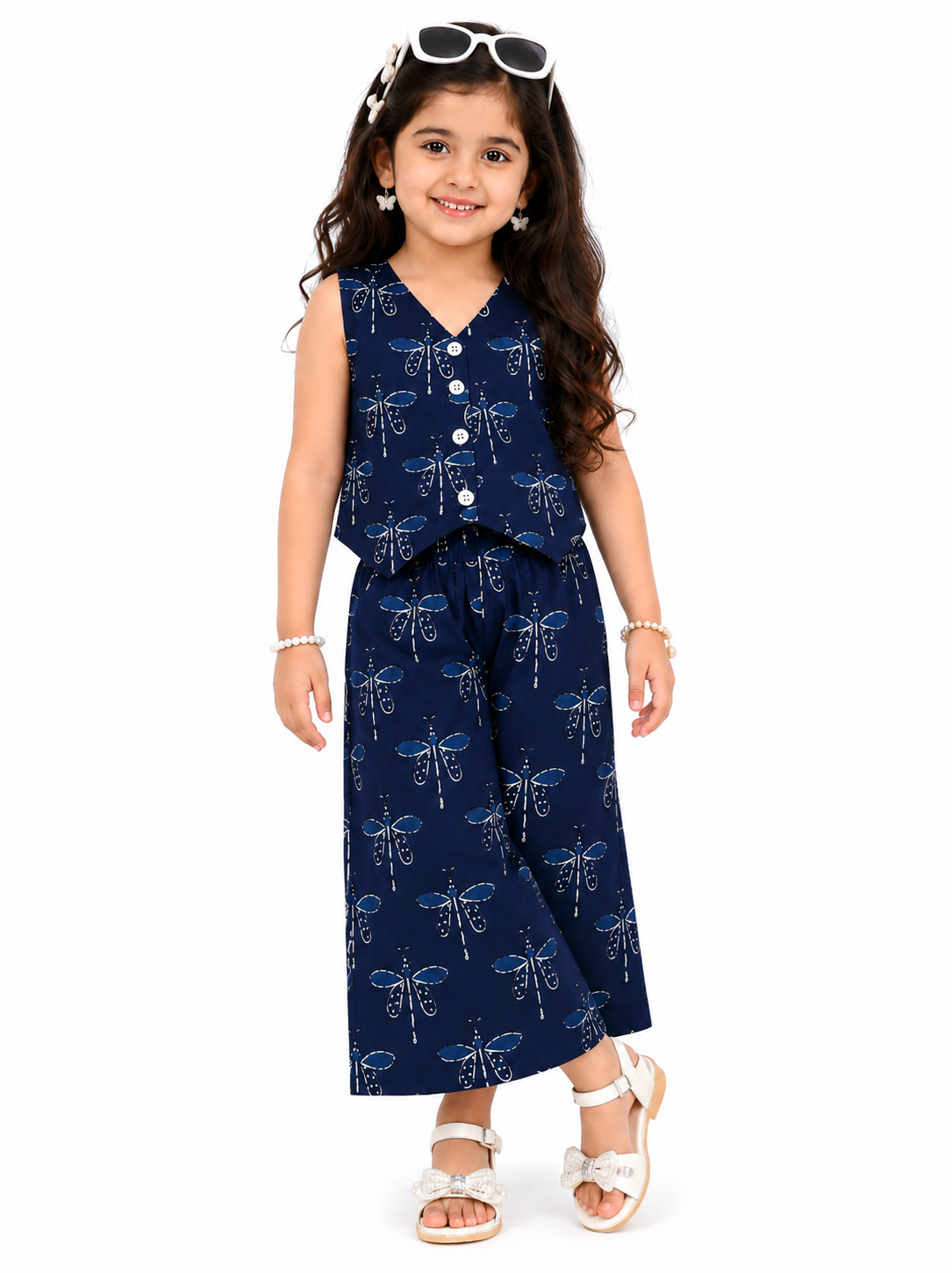 Girls Pure Cotton Floral and Paisley Printed Vest Style Crop Top with Wide-Leg Trousers Co-Ord Set