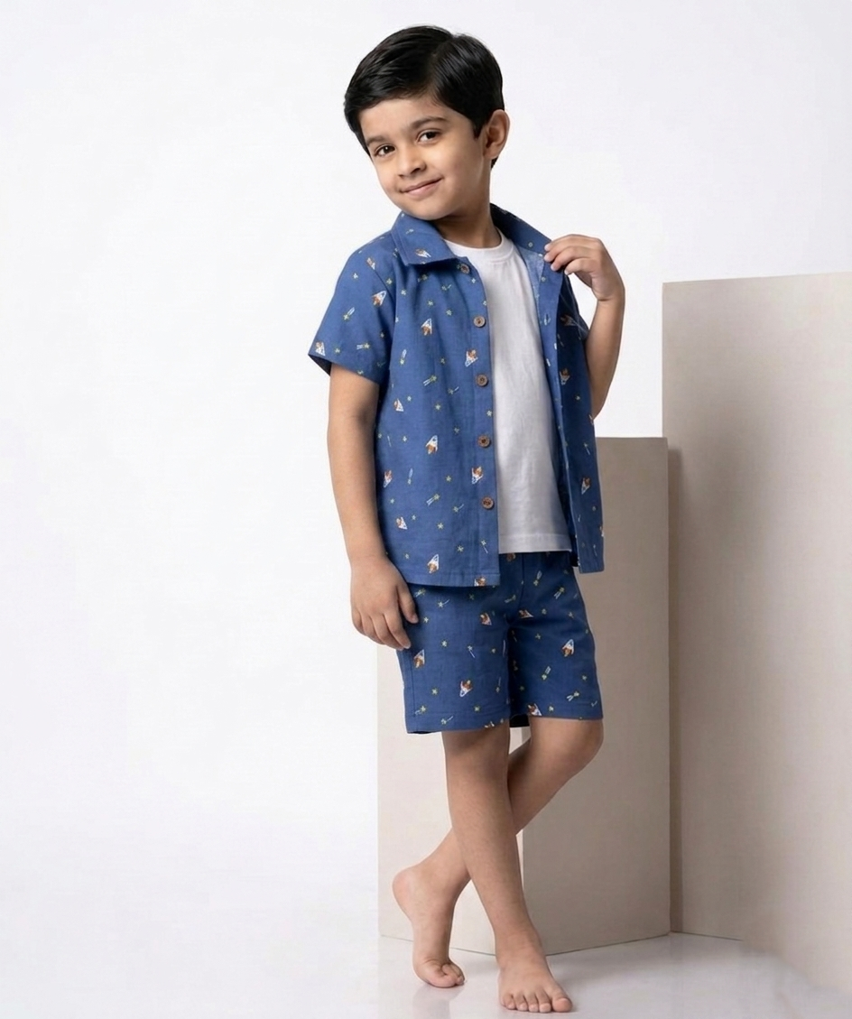 Boys' 3-Piece Rocket Print Poly-Knit Baba Suit