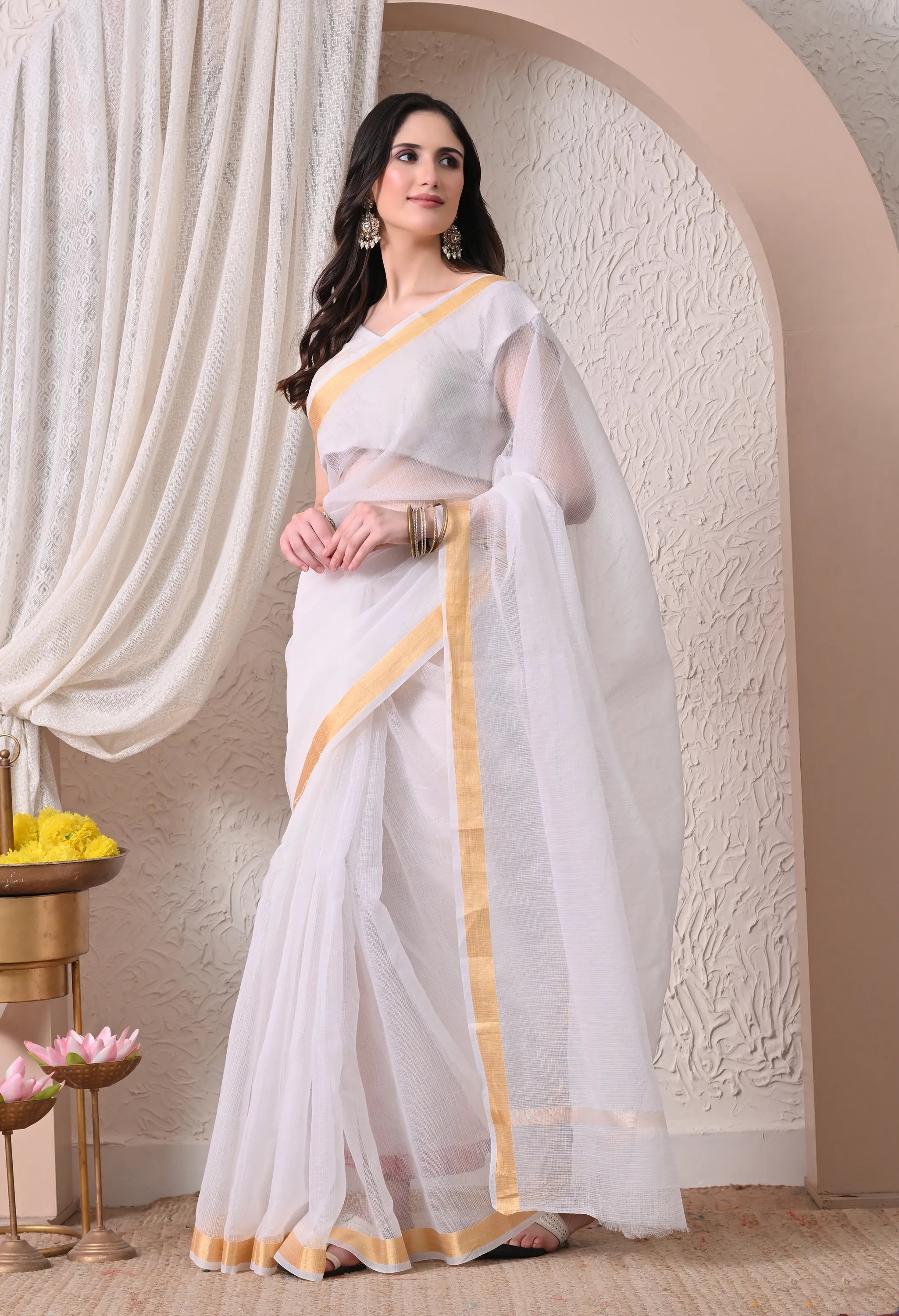 Pure Grace Off-White Cotton Saree with Golden Border