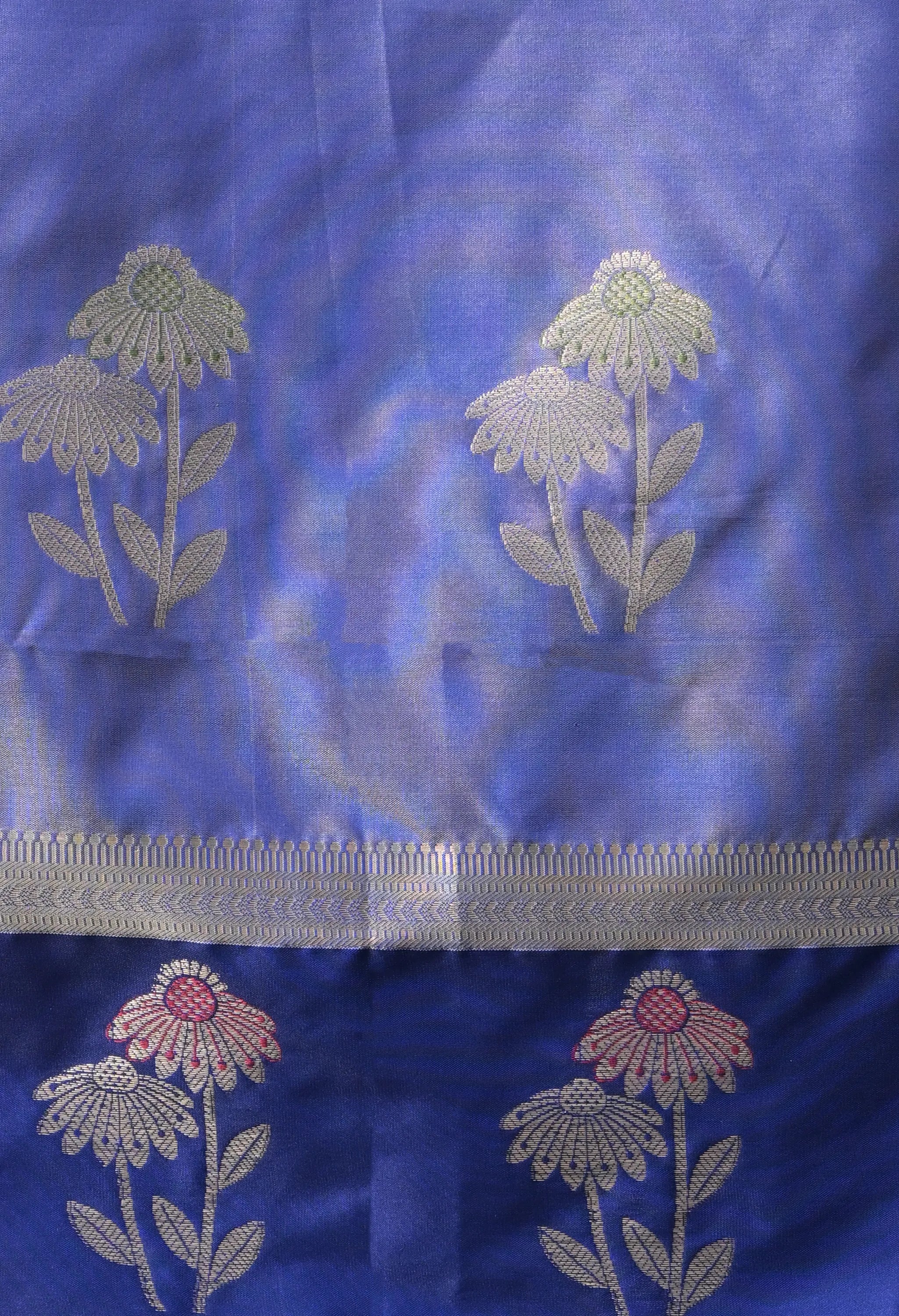 Sophisticated Sea Green and Peacock Blue Silk Blend Saree