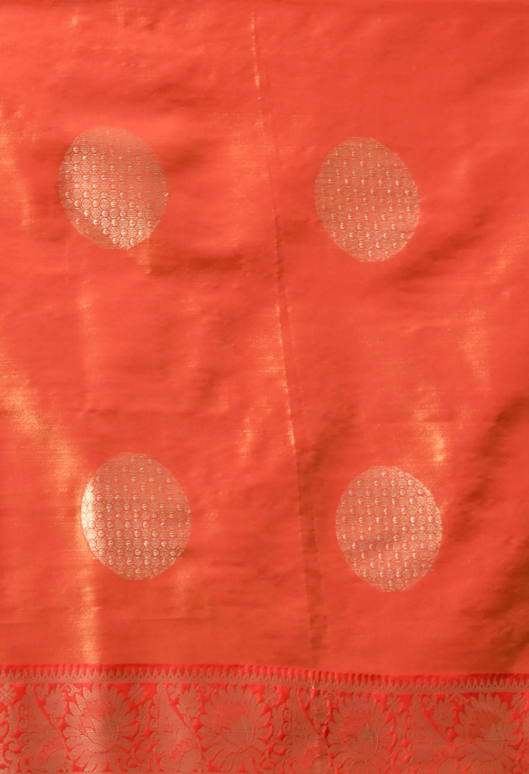 Silk Blend Saree in Pastel Olive & Coral Copper