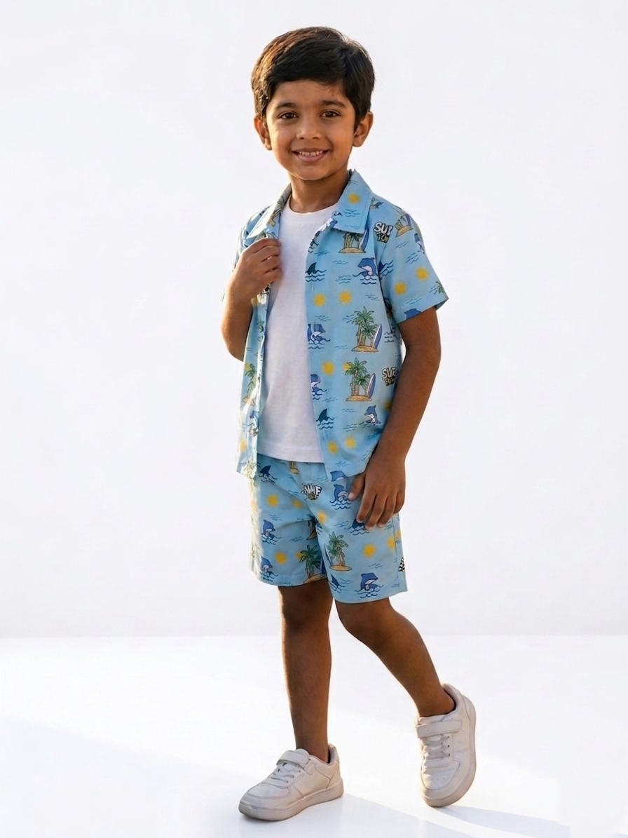 Boys' Tropical Surf & Beach Print Poly-Knit Baba Suit