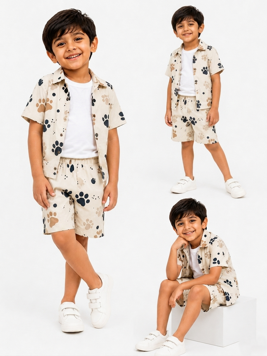Boys' Playful Paw Print Poly-Knit Baba Suit