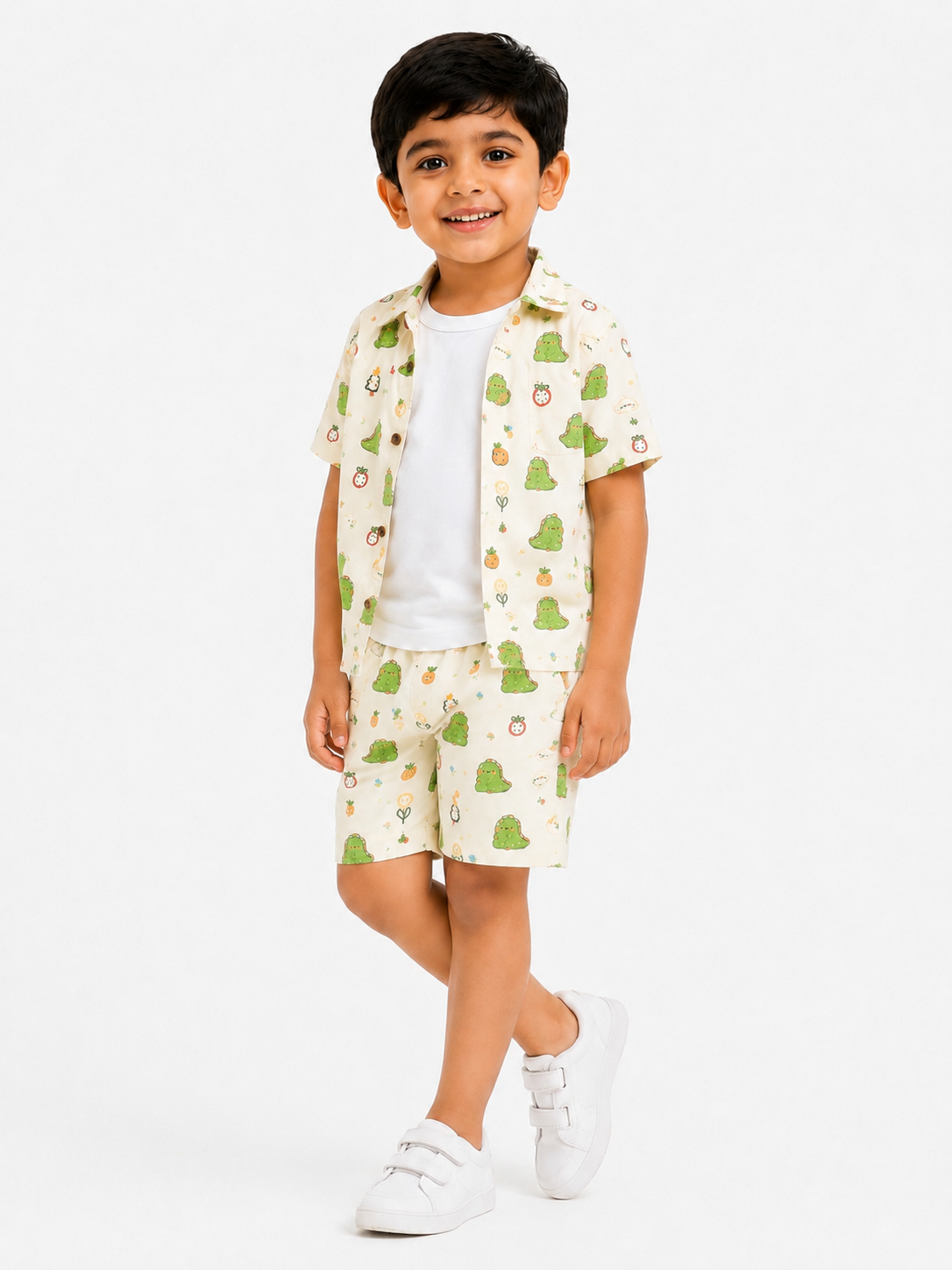 Boys' Playful Dinosaur Print Poly-Knit Baba Suit