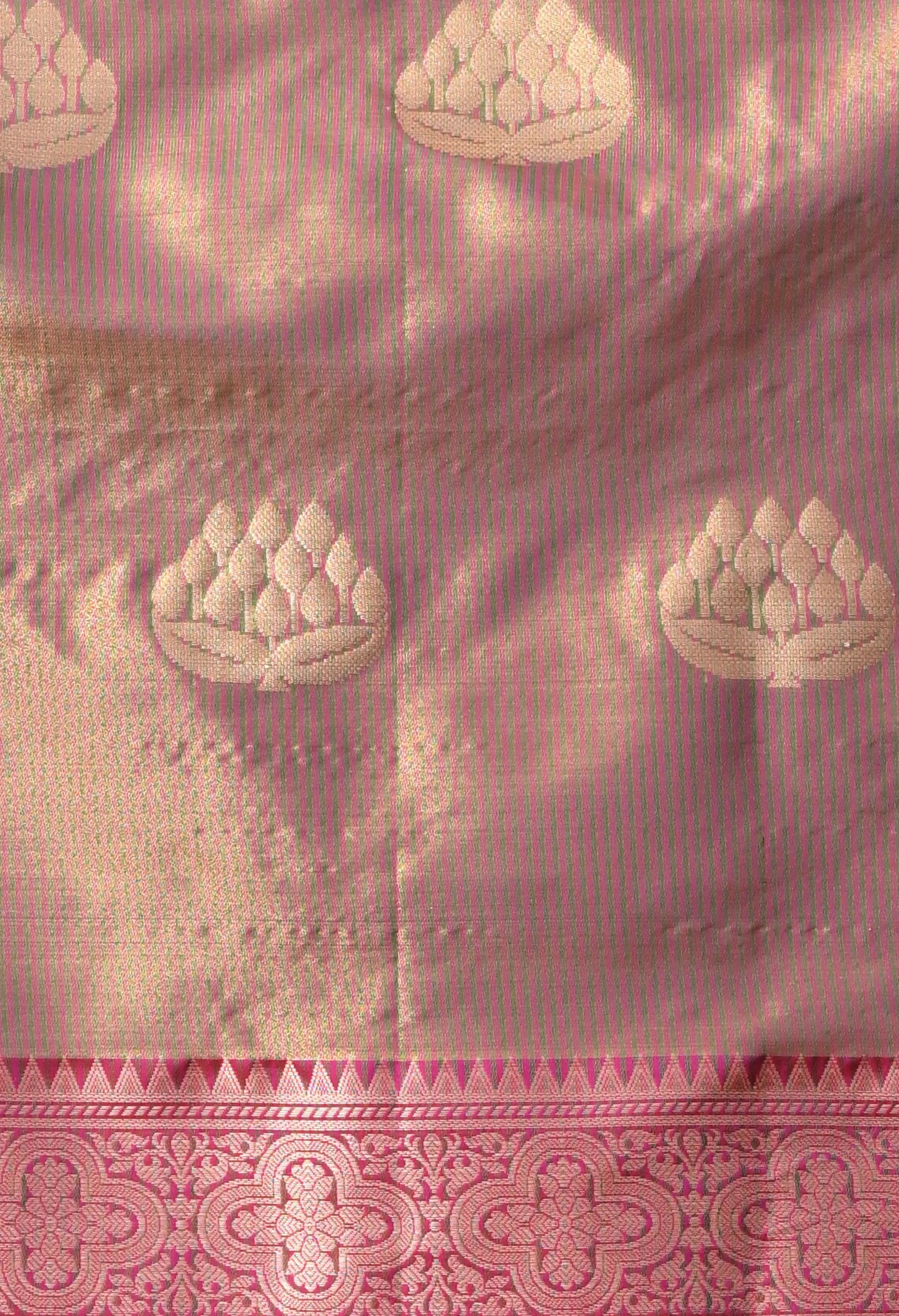 Vine Silk Blend Saree in Rani Pink & Moss Green