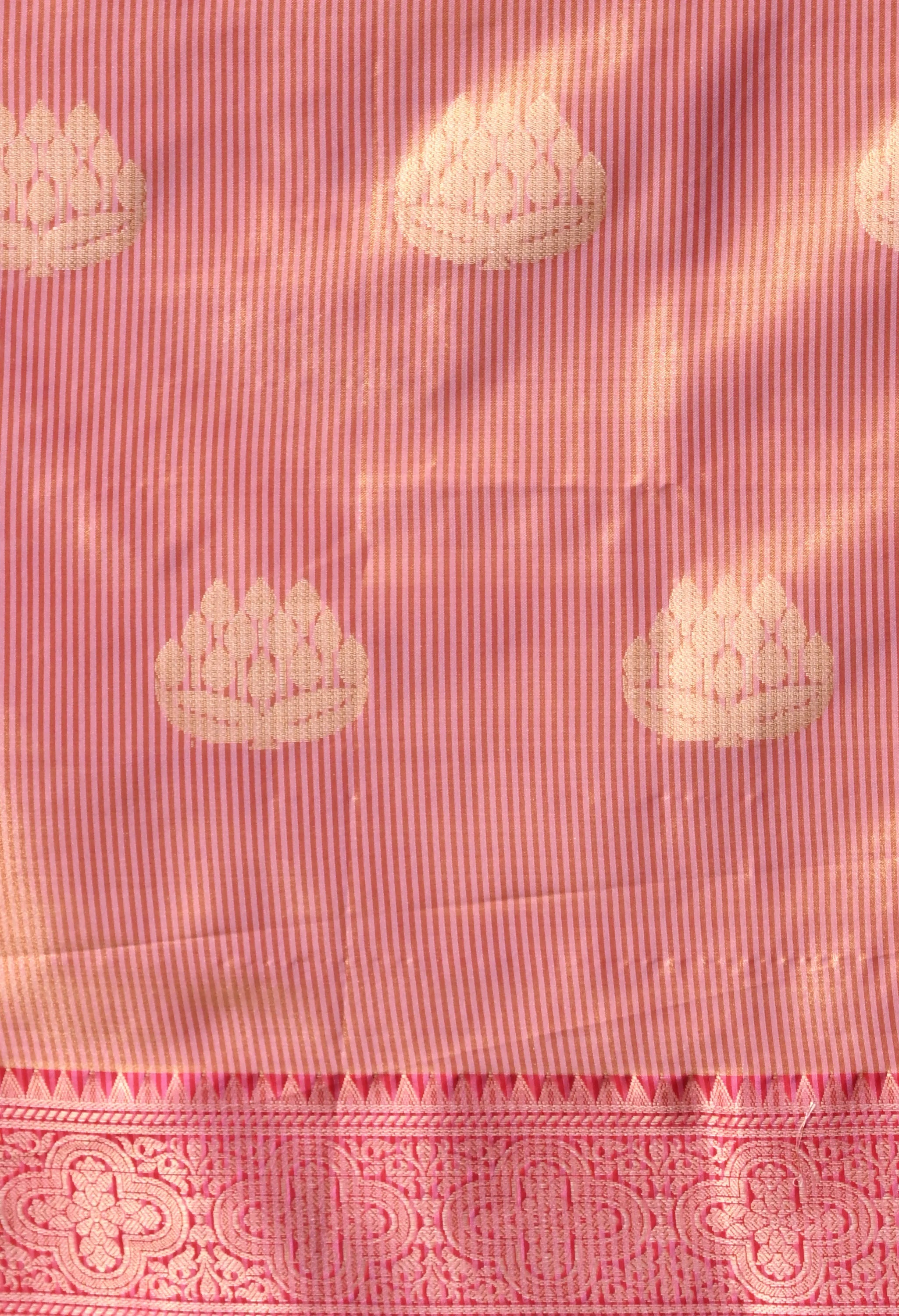 Enchanting Pink Silk Blend Saree with Golden Zari Motifs and Rich Pallu