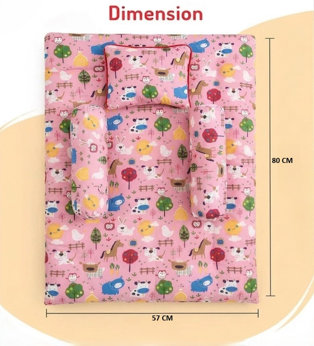 Unisex Infants Pink & White Printed 3-in-1 Bedding Combo – Carry Nest, Mattress with Net & Gadda Set