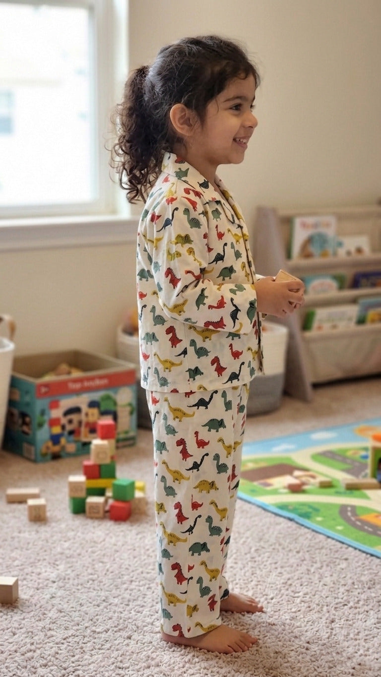 Kids' Dinosaur Print Cotton Girls Night Suit
