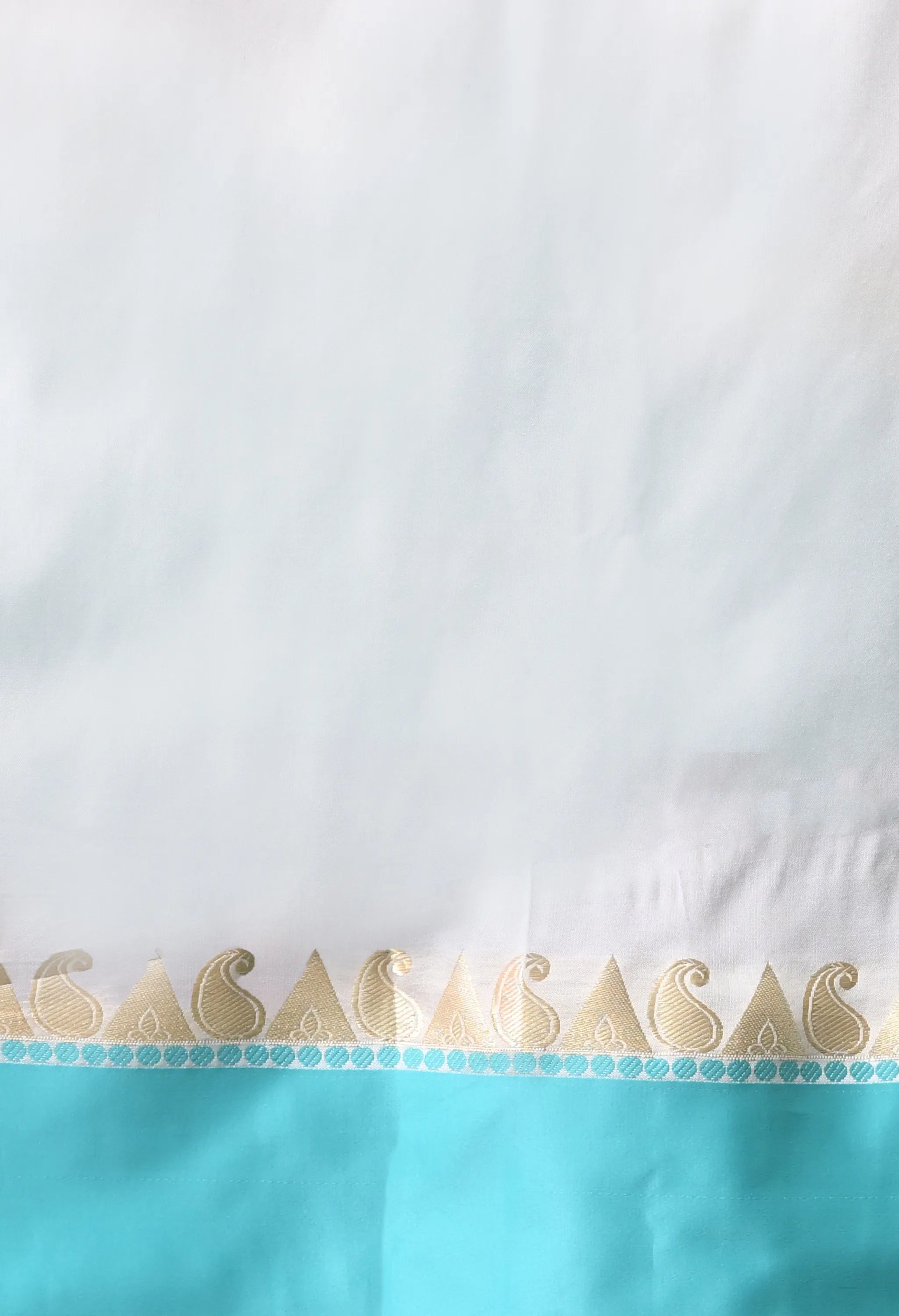 Enchanting Off-White and Turquoise Silk Blend Saree