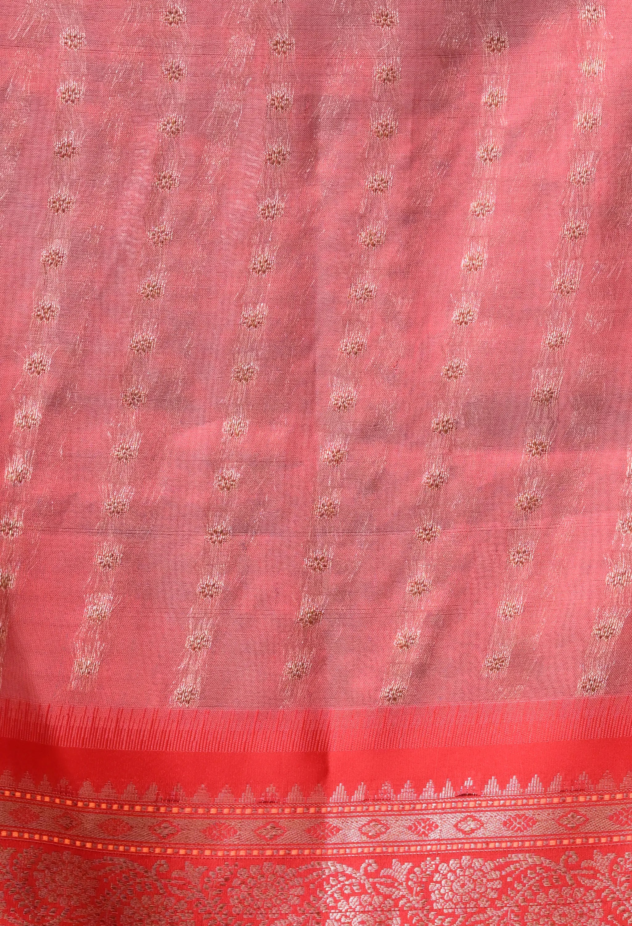 Silk Blend Saree in Ivory White & Vermilion Red