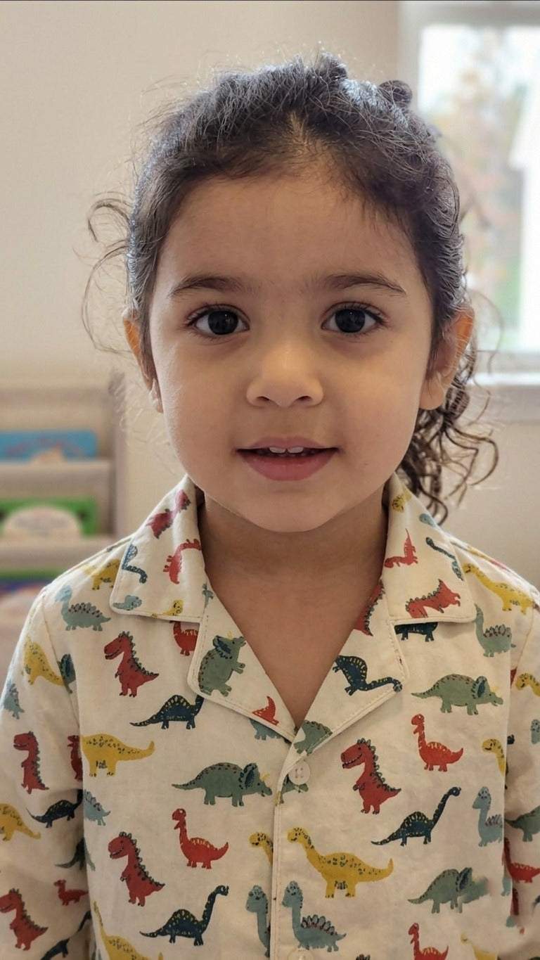 Kids' Dinosaur Print Cotton Girls Night Suit