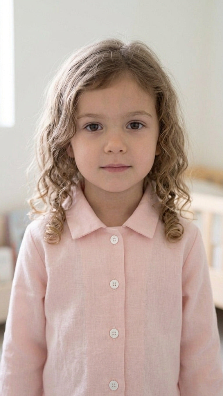 Kids' Peach Solid Satin Girls Night Suit