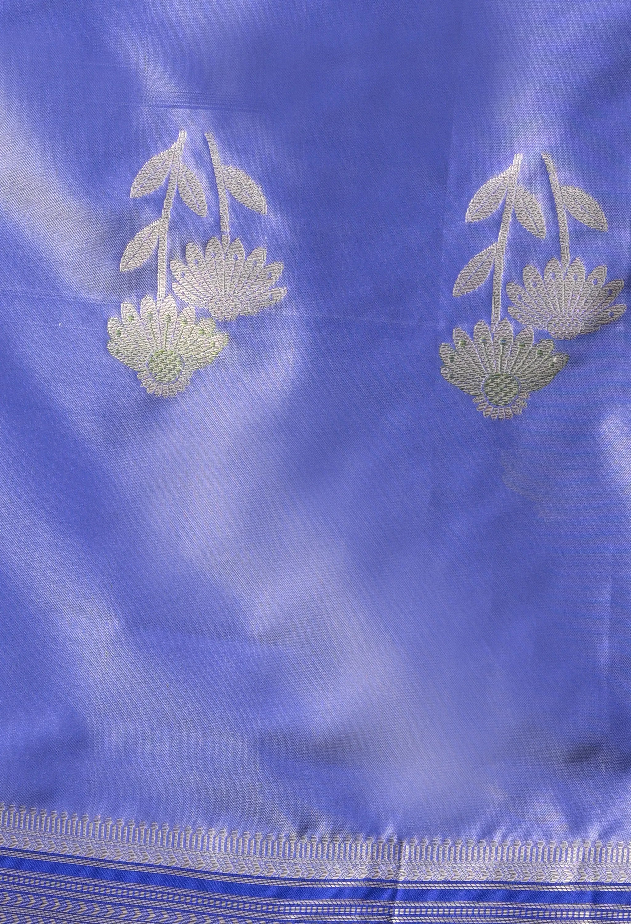Regal Royal Blue and Navy Silk Blend Floral Banarasi Style Saree
