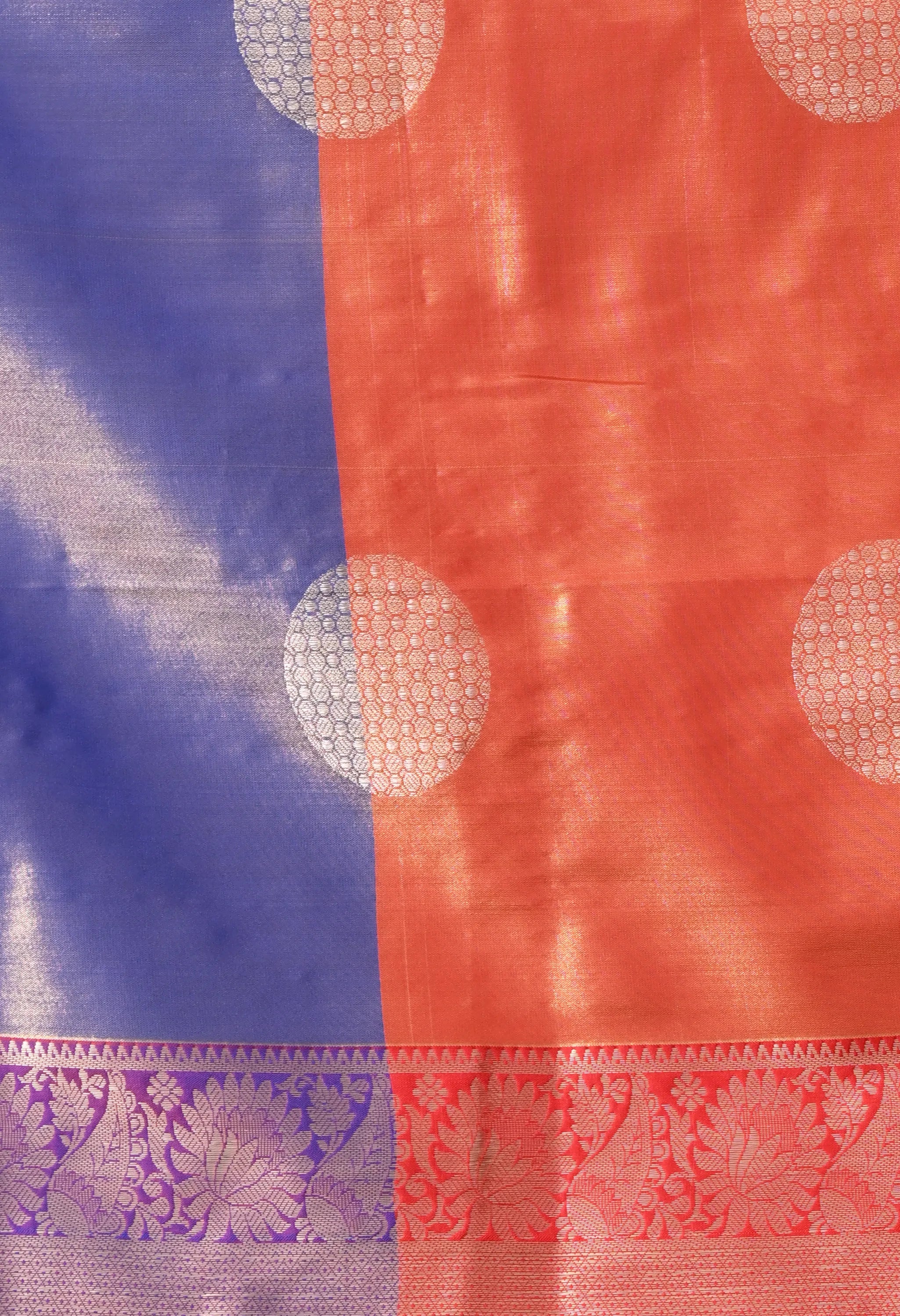 Regal Royal Blue Silk Blend Saree with Contrast Border and Golden Zari Details