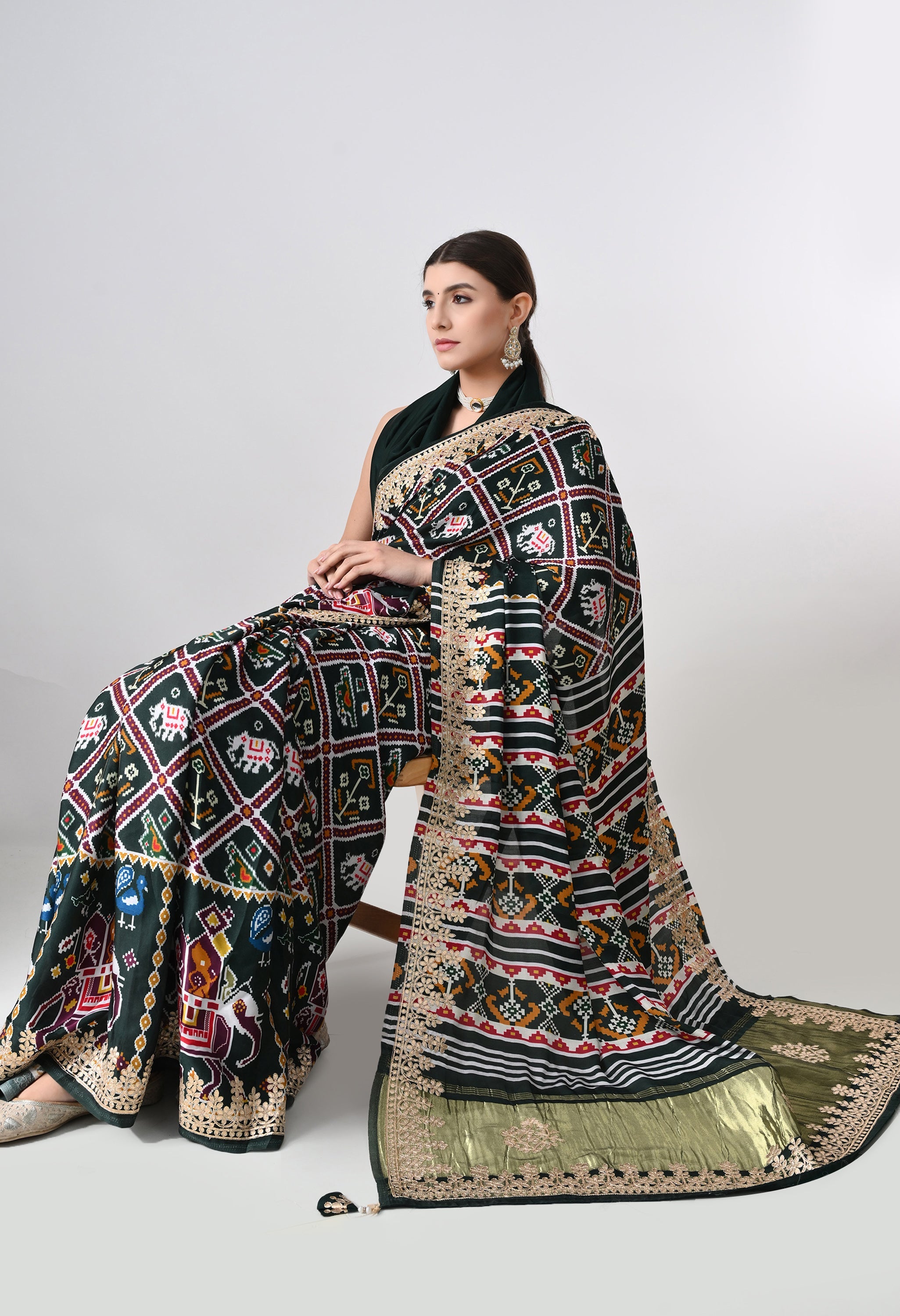 Ajrakh Print Gajji Silk Saree