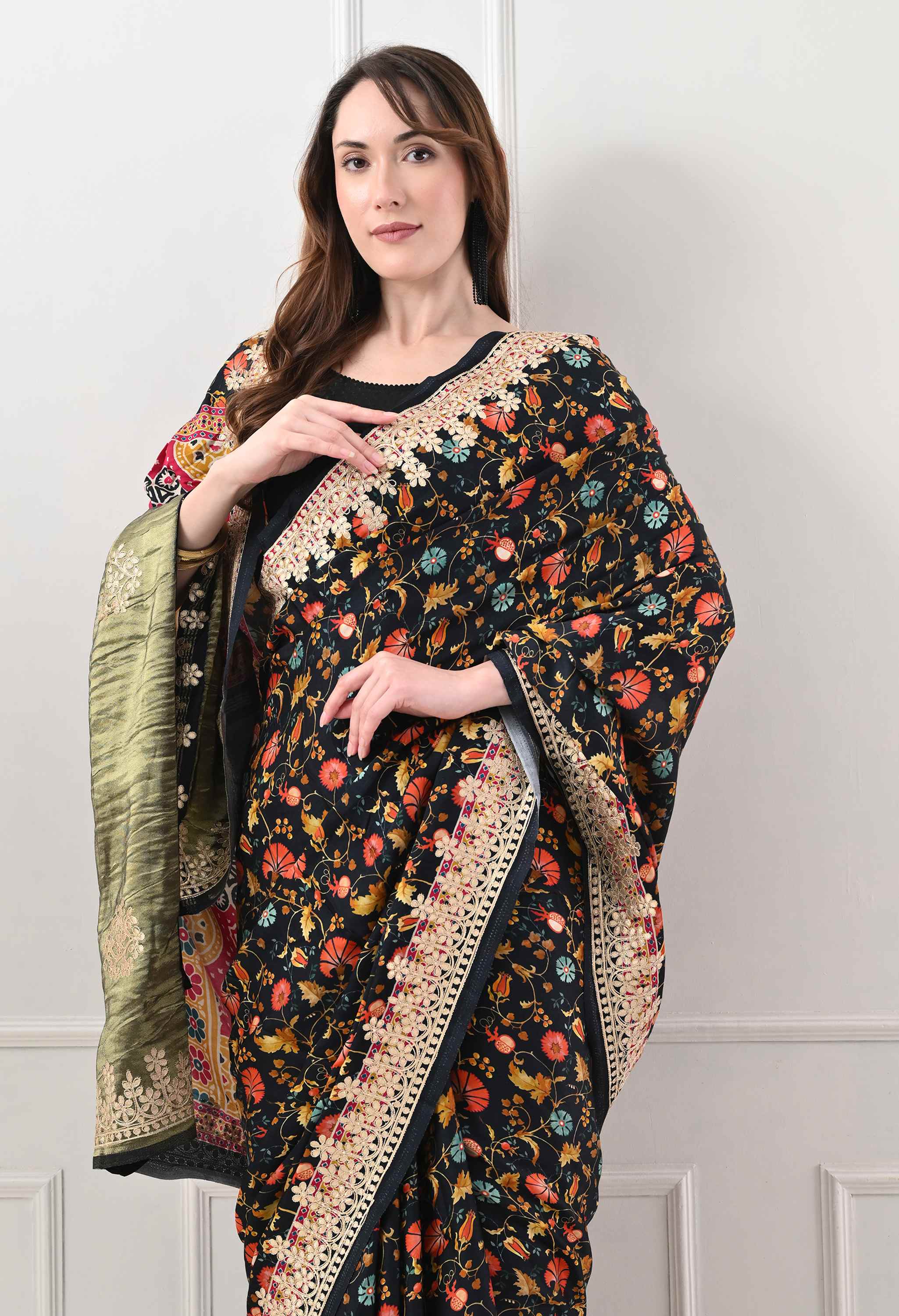 Ajrakh Print Modal Gajji Silk Saree