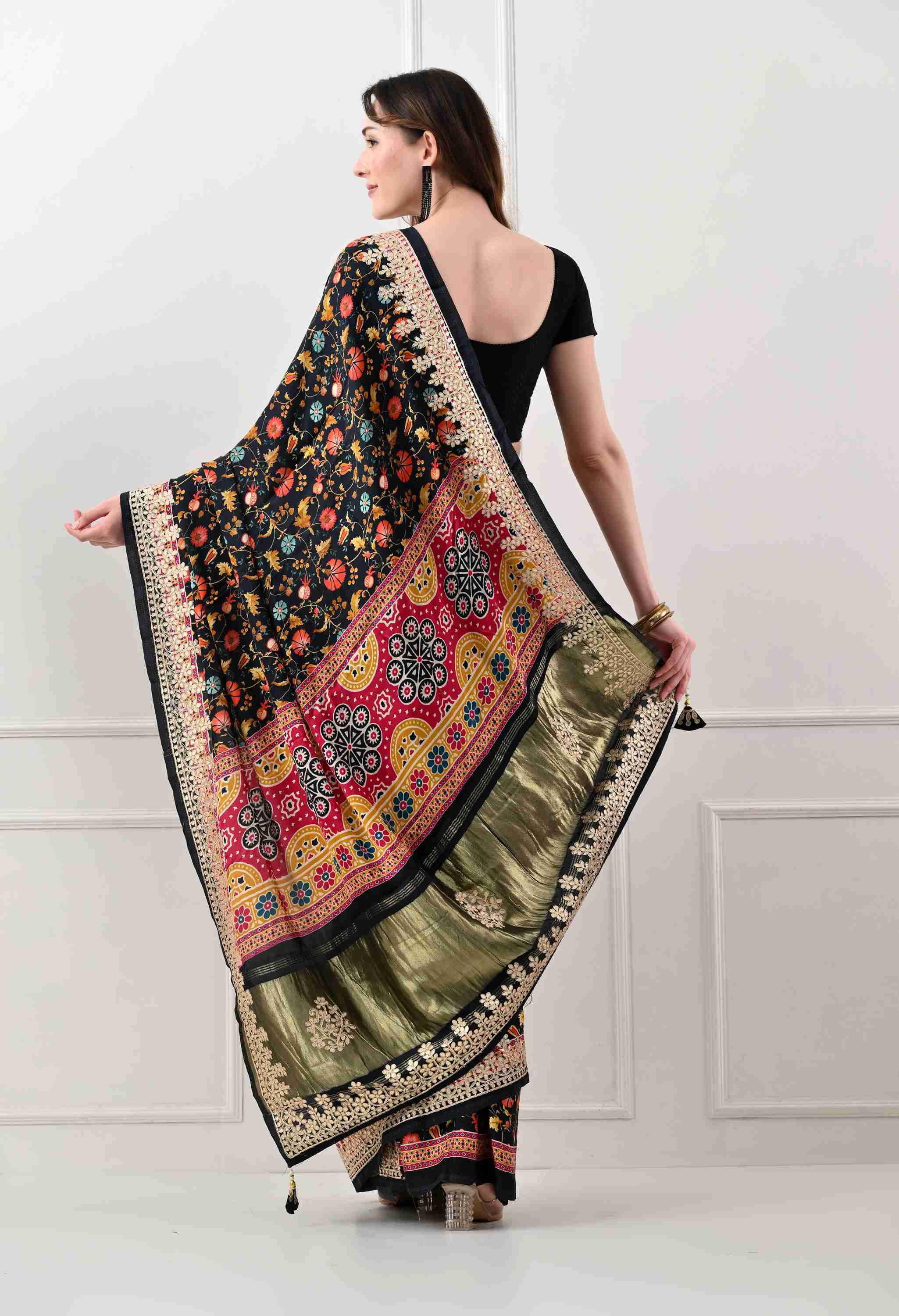 Ajrakh Print Modal Gajji Silk Saree