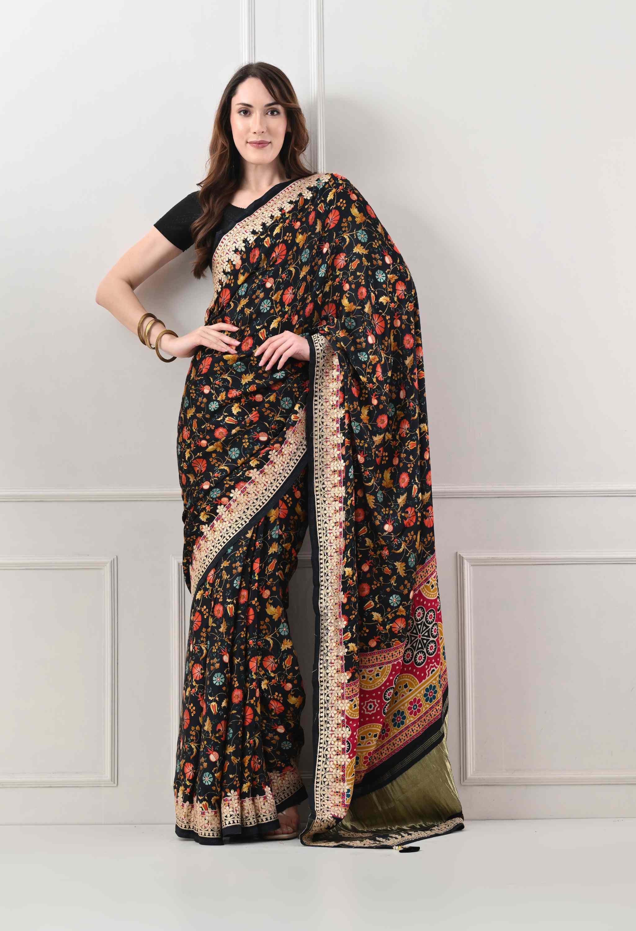 Ajrakh Print Modal Gajji Silk Saree