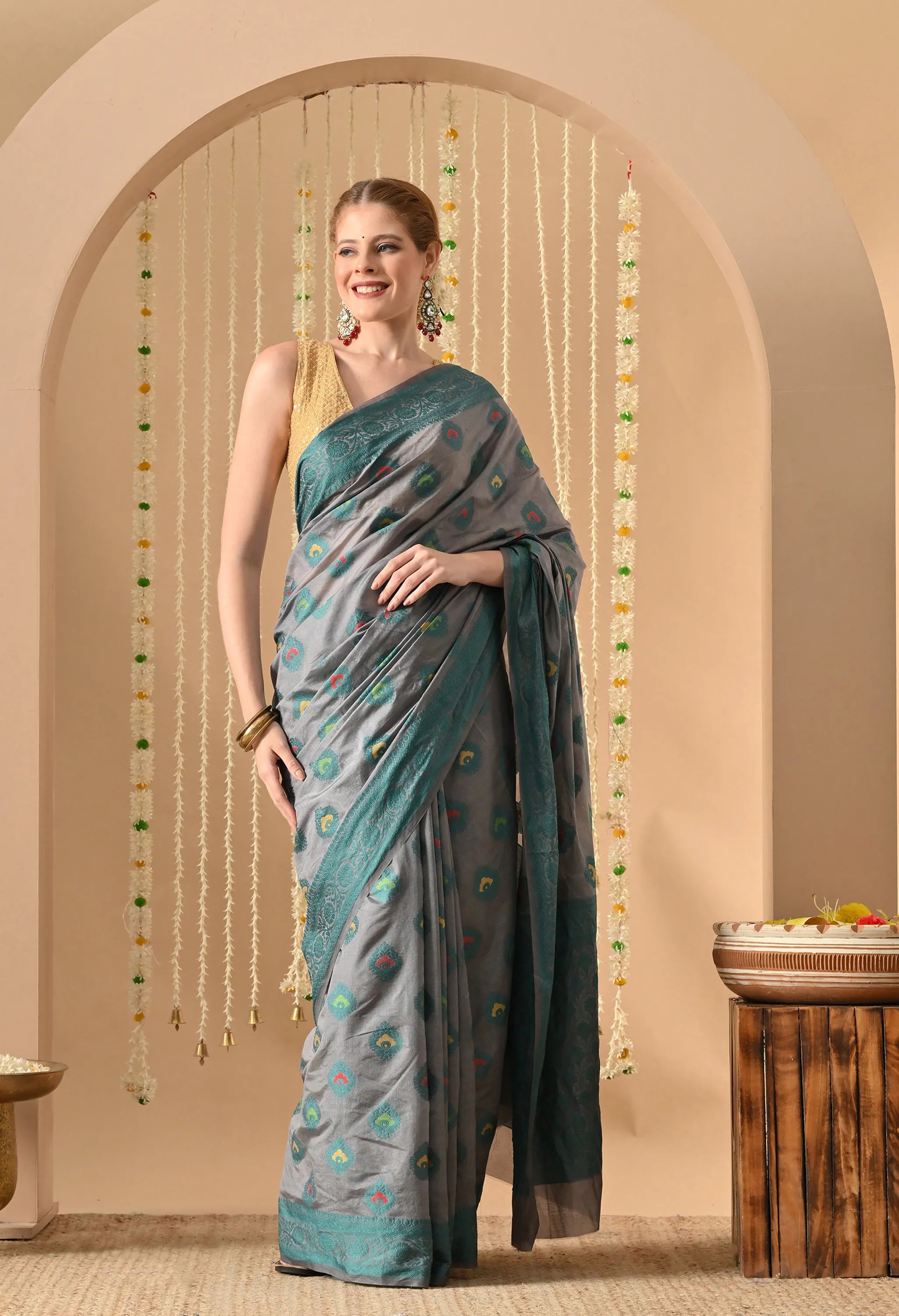 Banarasi Gray Silk Saree