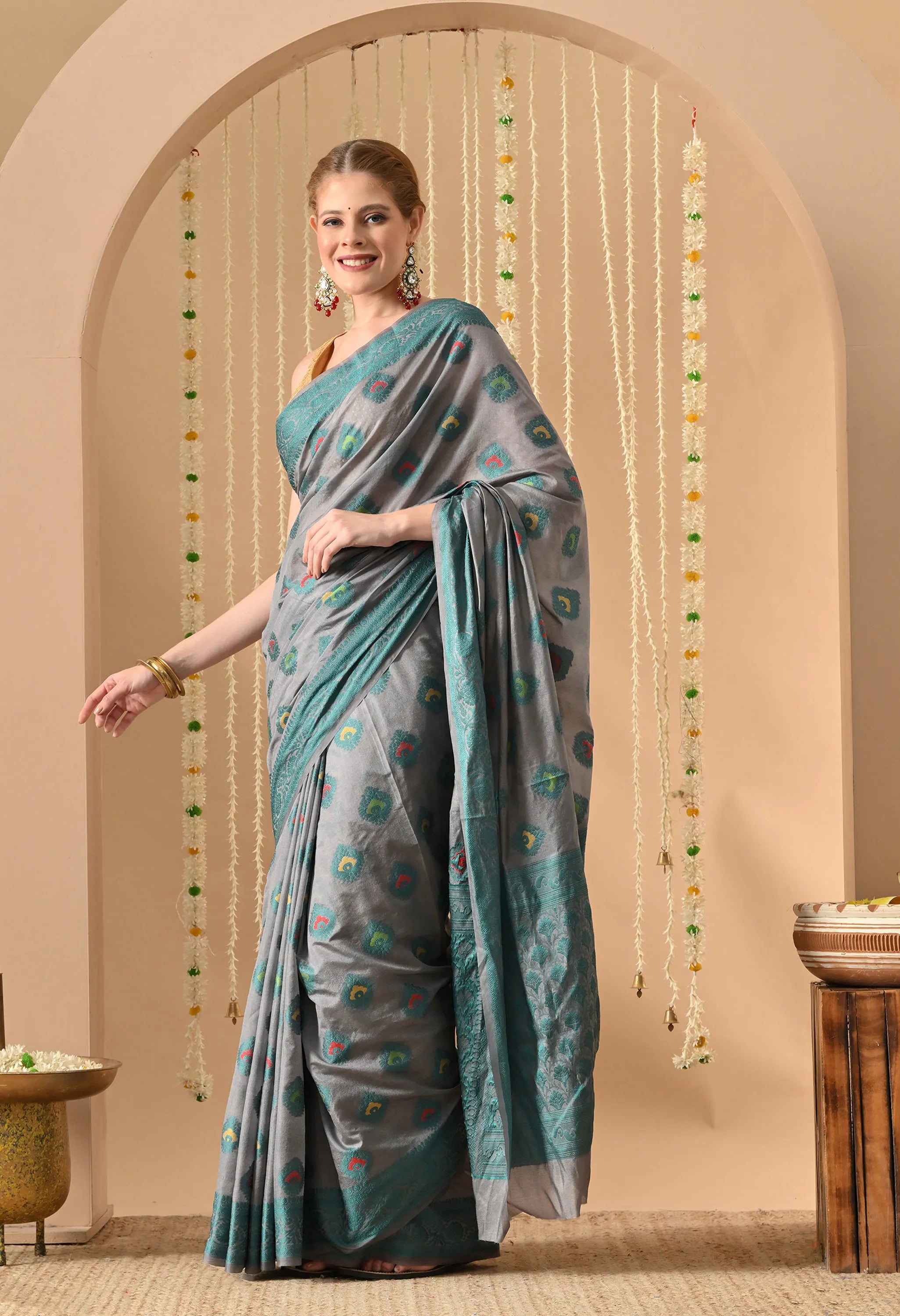 Banarasi Gray Silk Saree