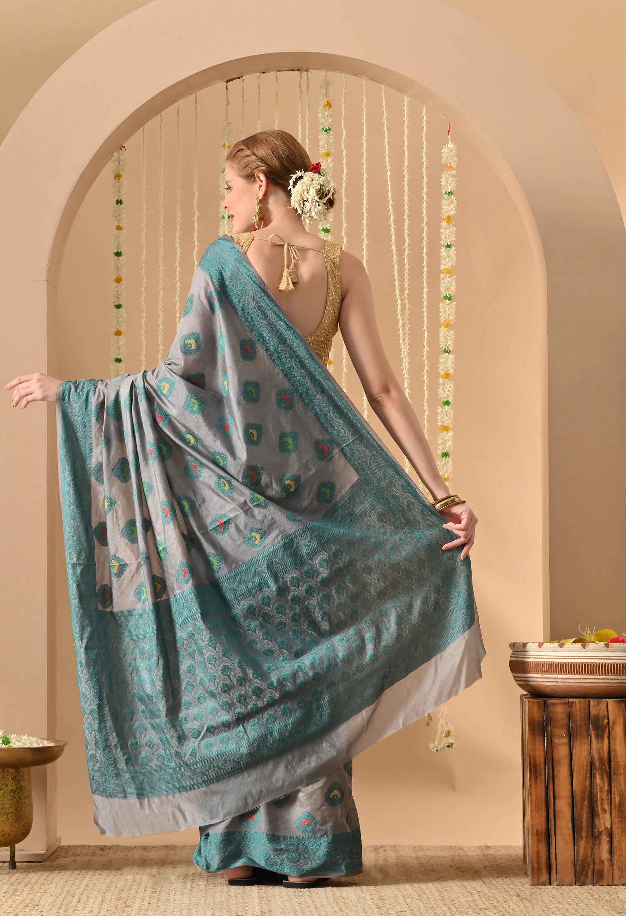 Banarasi Gray Silk Saree