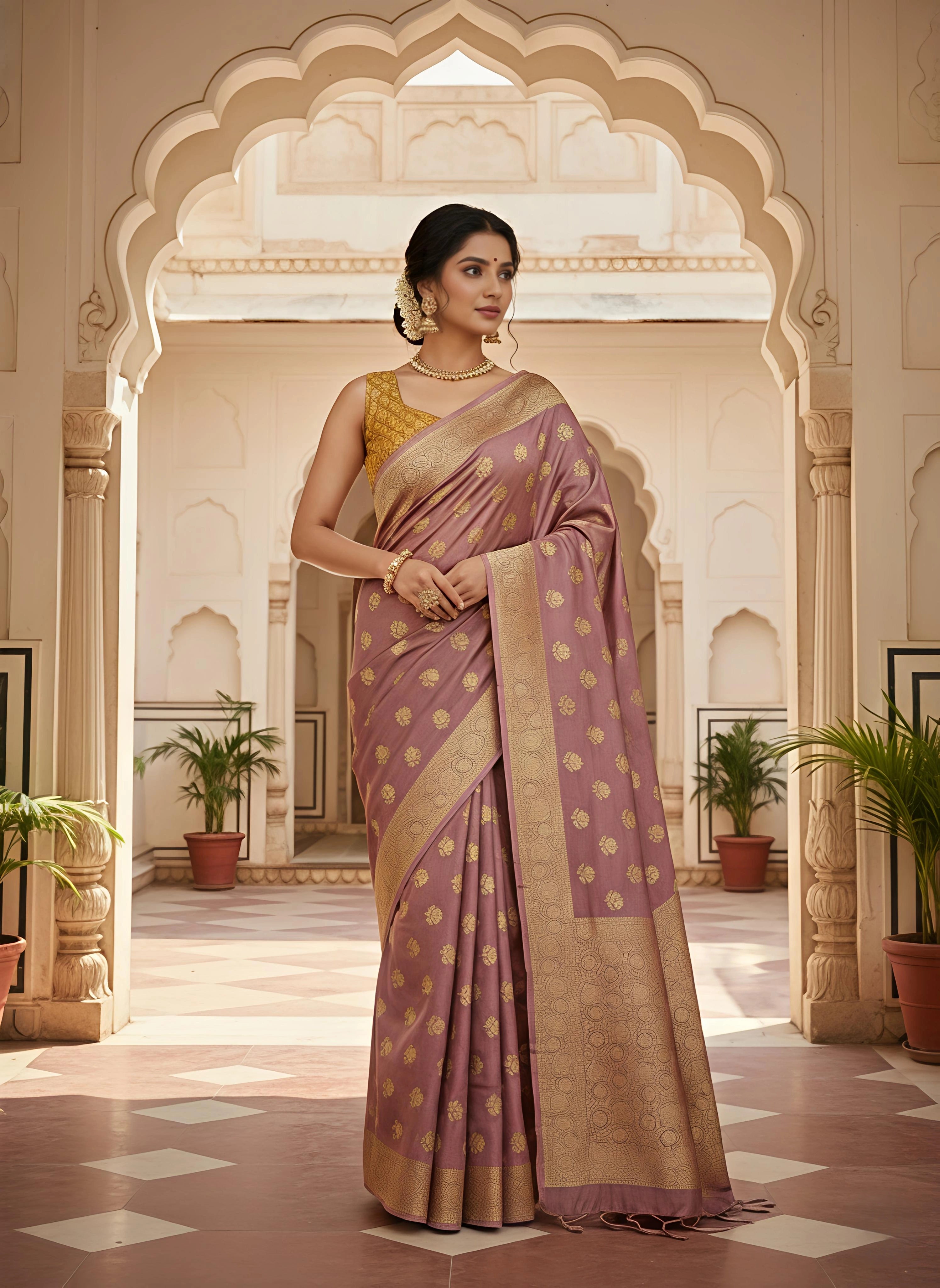 Banarasi Silk Blend Saree with Zari Work