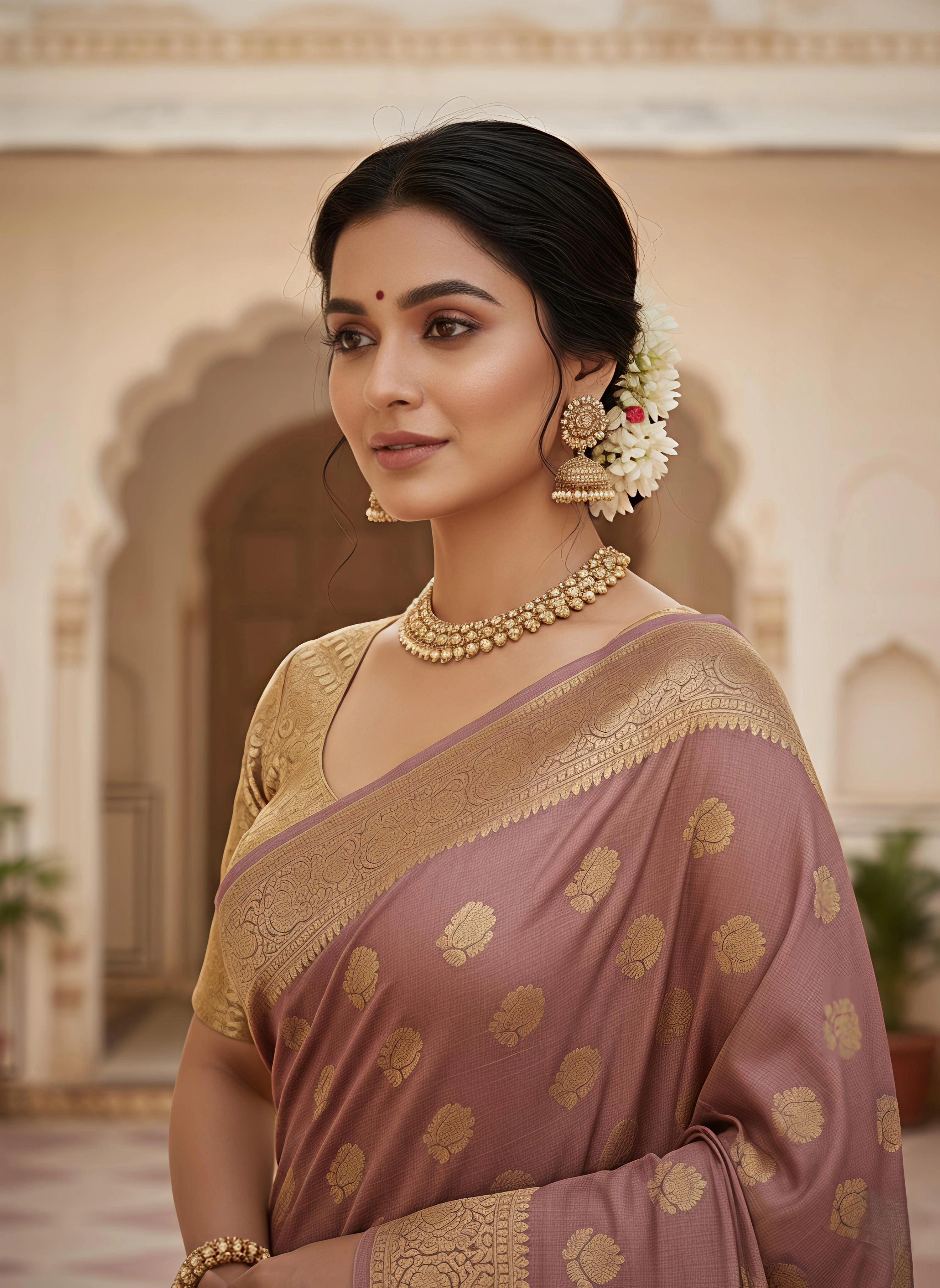 Banarasi Silk Blend Saree with Zari Work