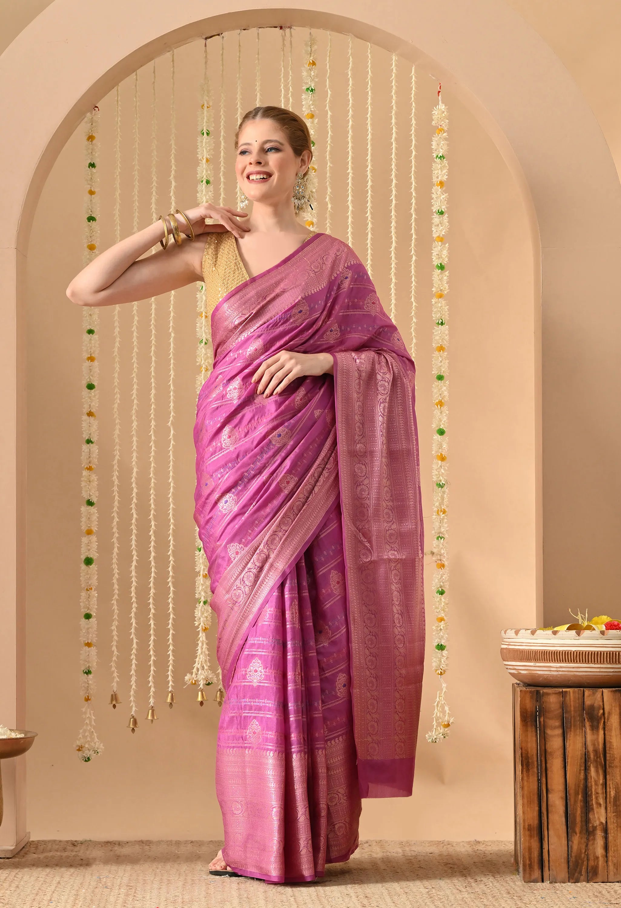Banarasi Pink Silk Saree