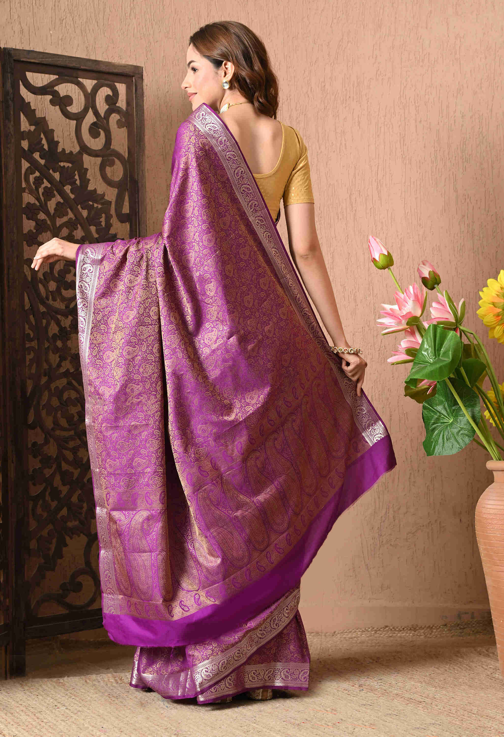 Banarasi purple silk saree designs