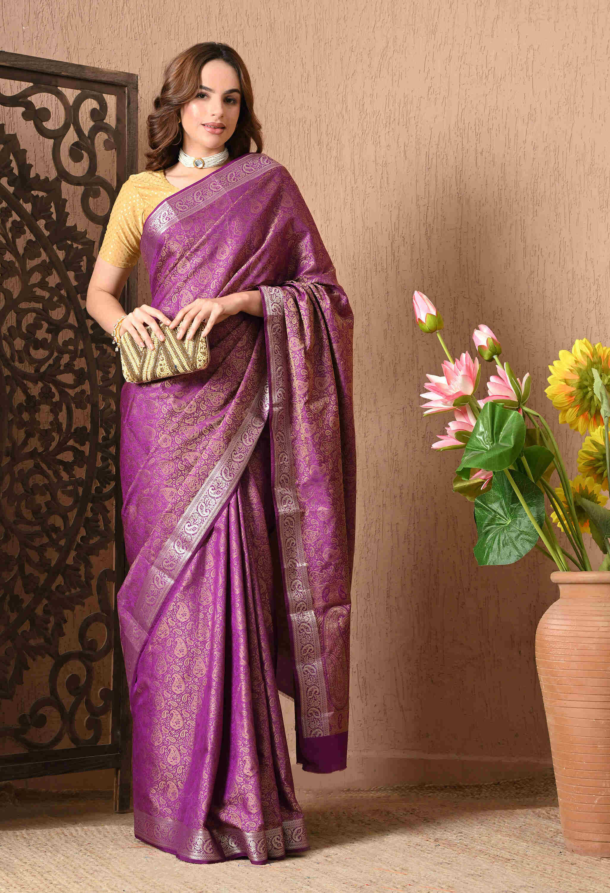 Banarasi purple silk saree designs