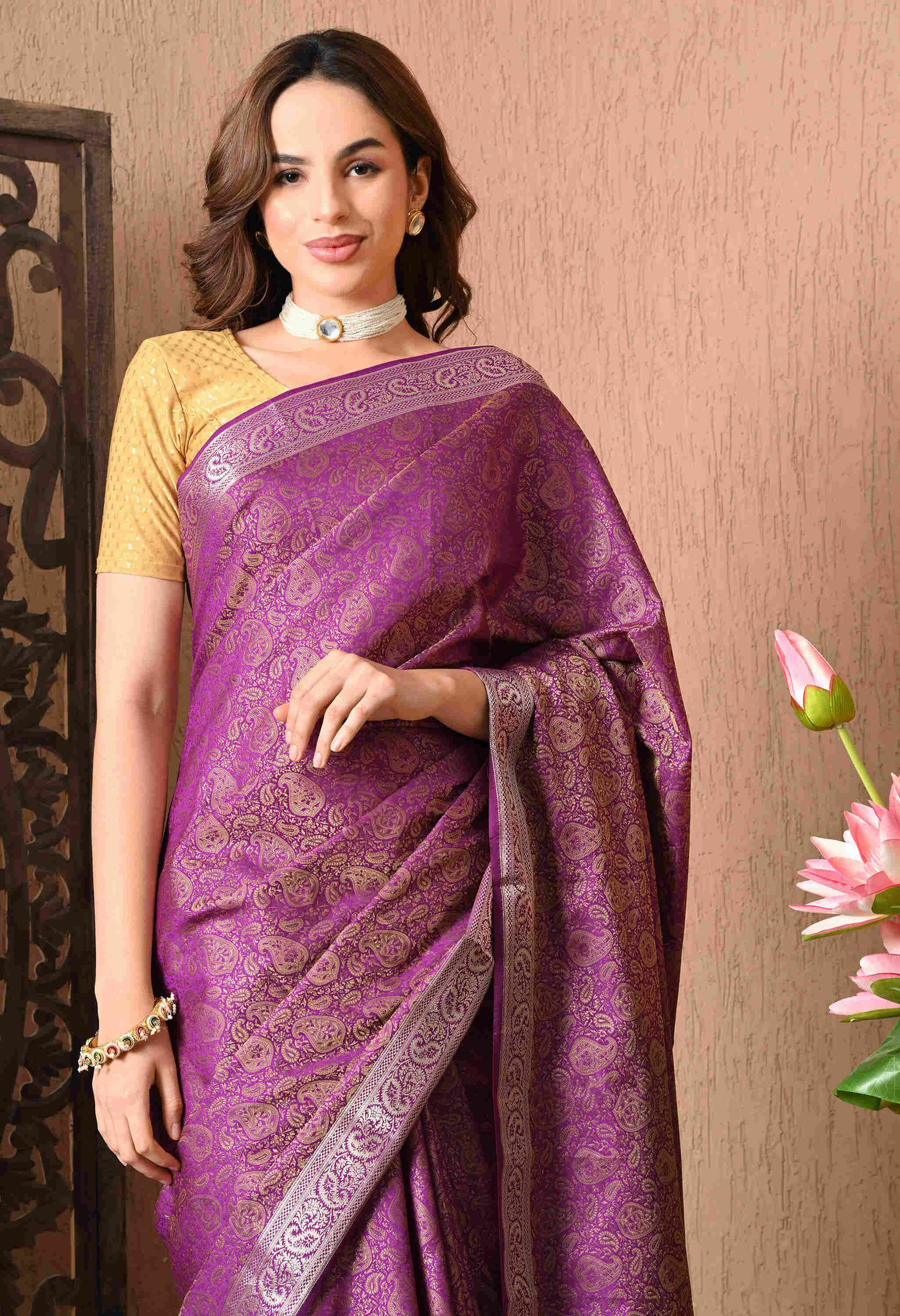 Banarasi purple silk saree designs