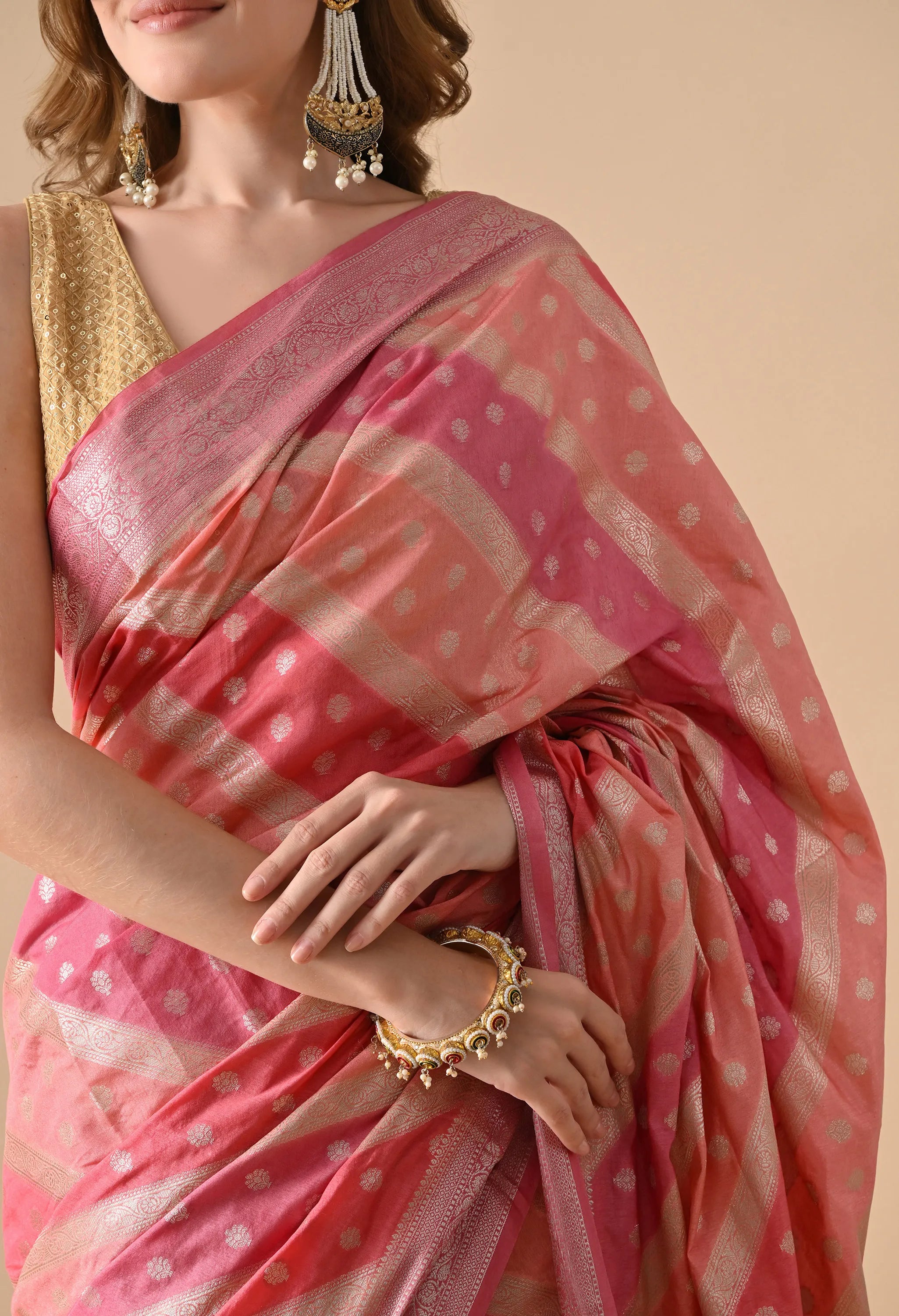 Banarasi rangkat Peach Silk Saree