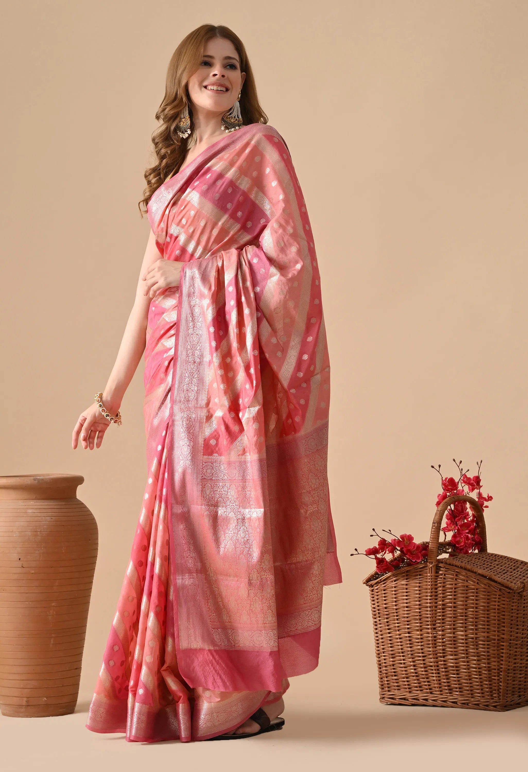Banarasi rangkat Peach Silk Saree