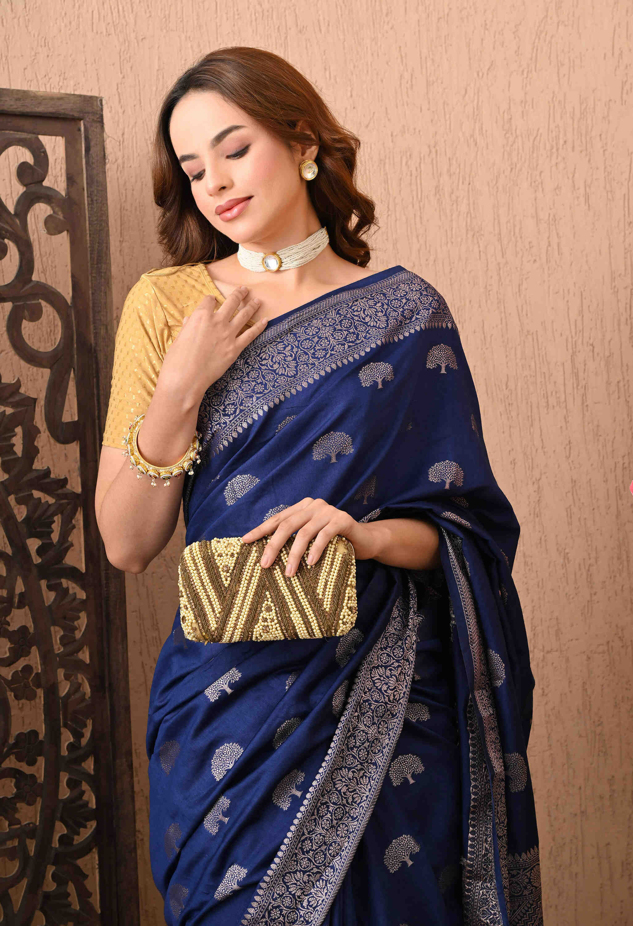 Banarasi silk Blue Saree jari Work