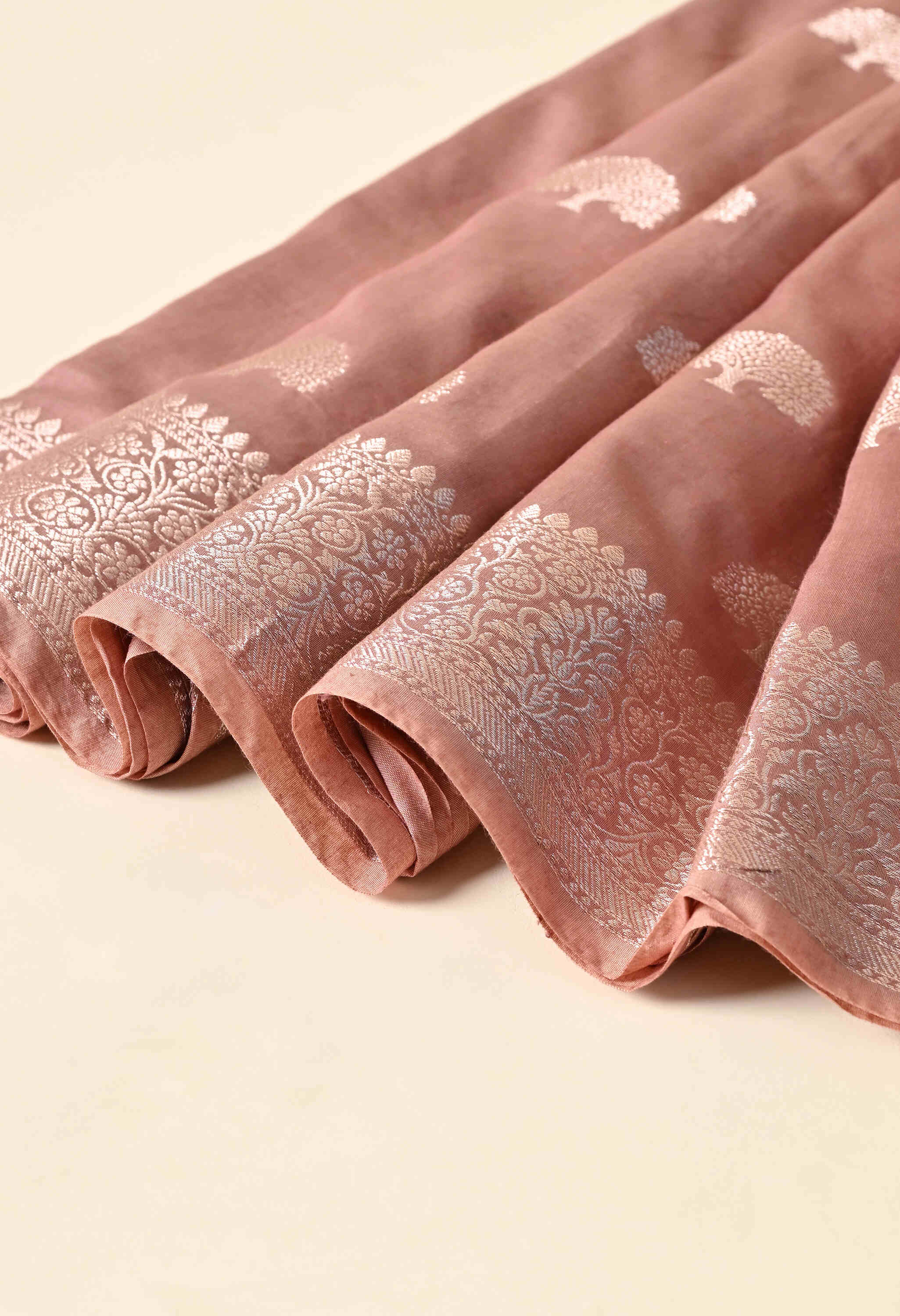 Banarasi silk Peach Saree jari Work