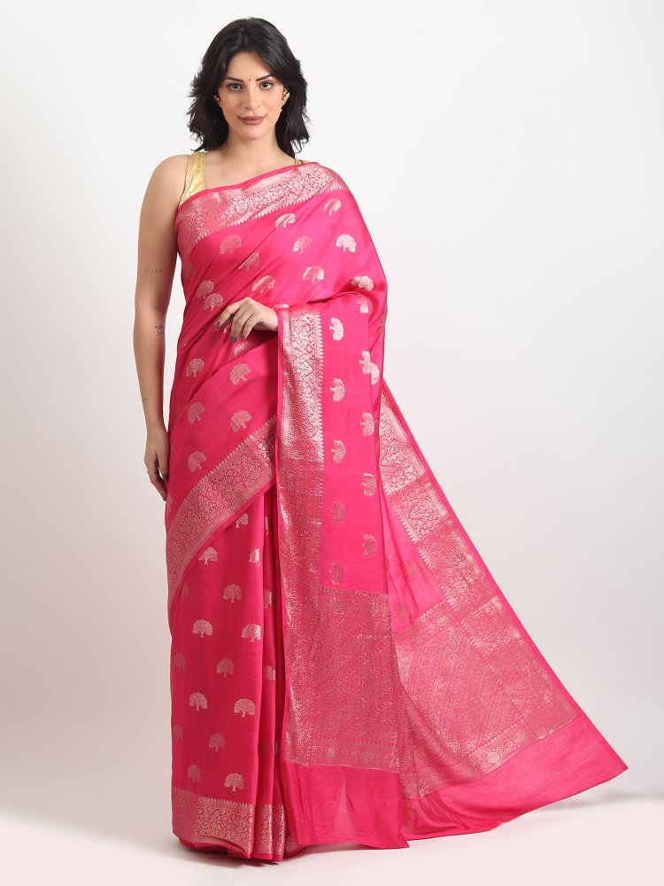 Banarasi silk Pink Saree jari Work