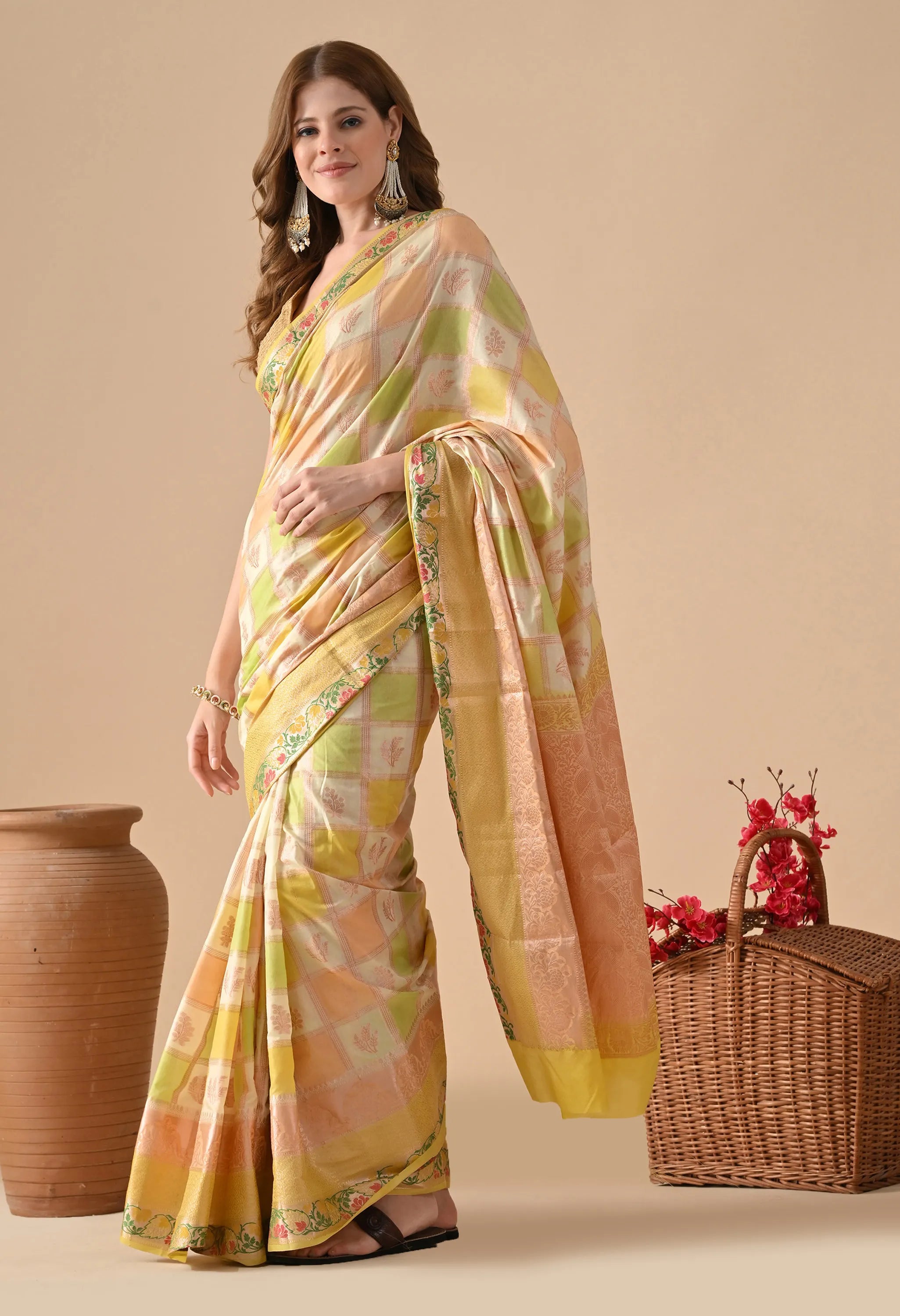 Beige Rangkat Silk Saree