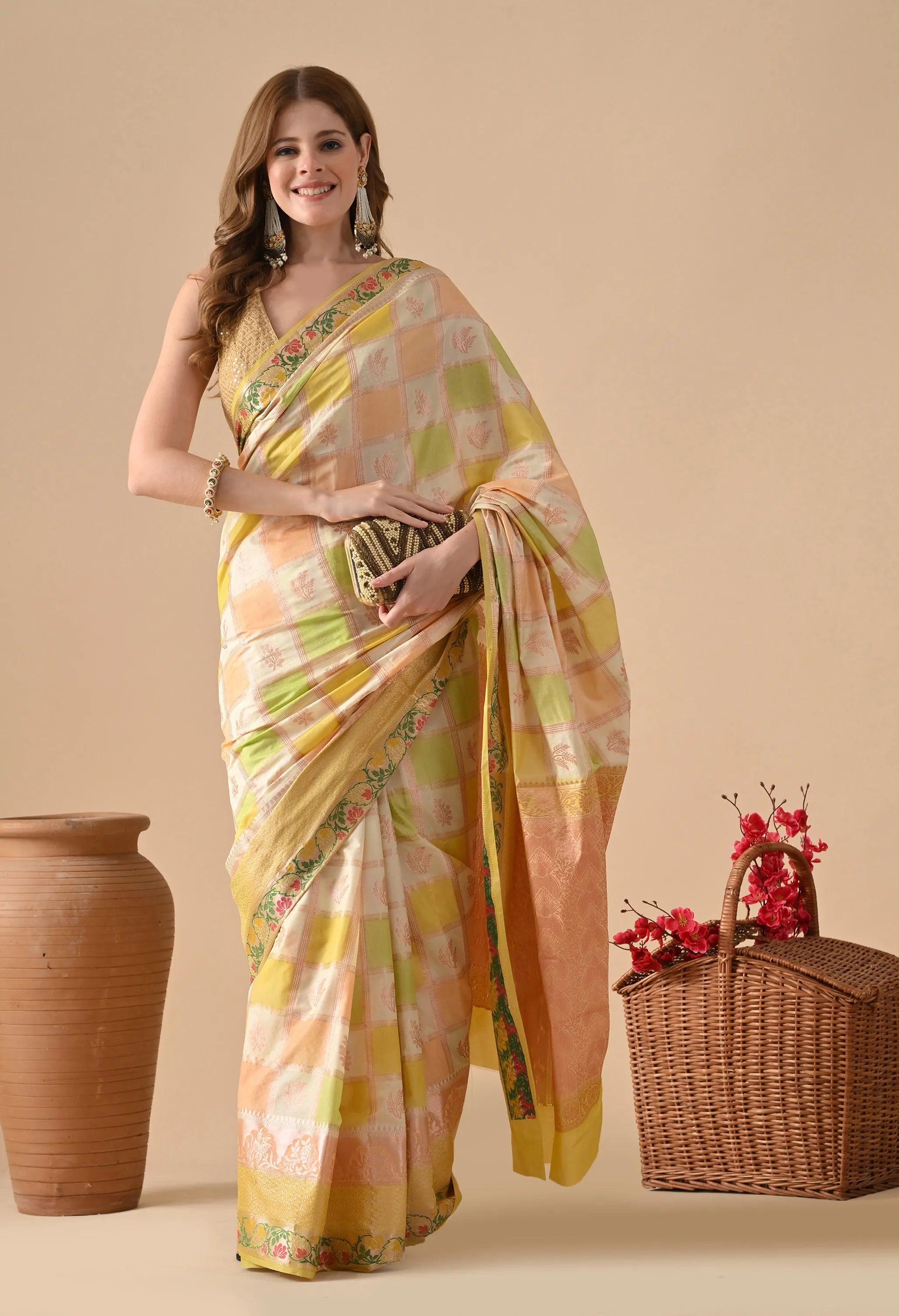 Beige Rangkat Silk Saree by Raavi