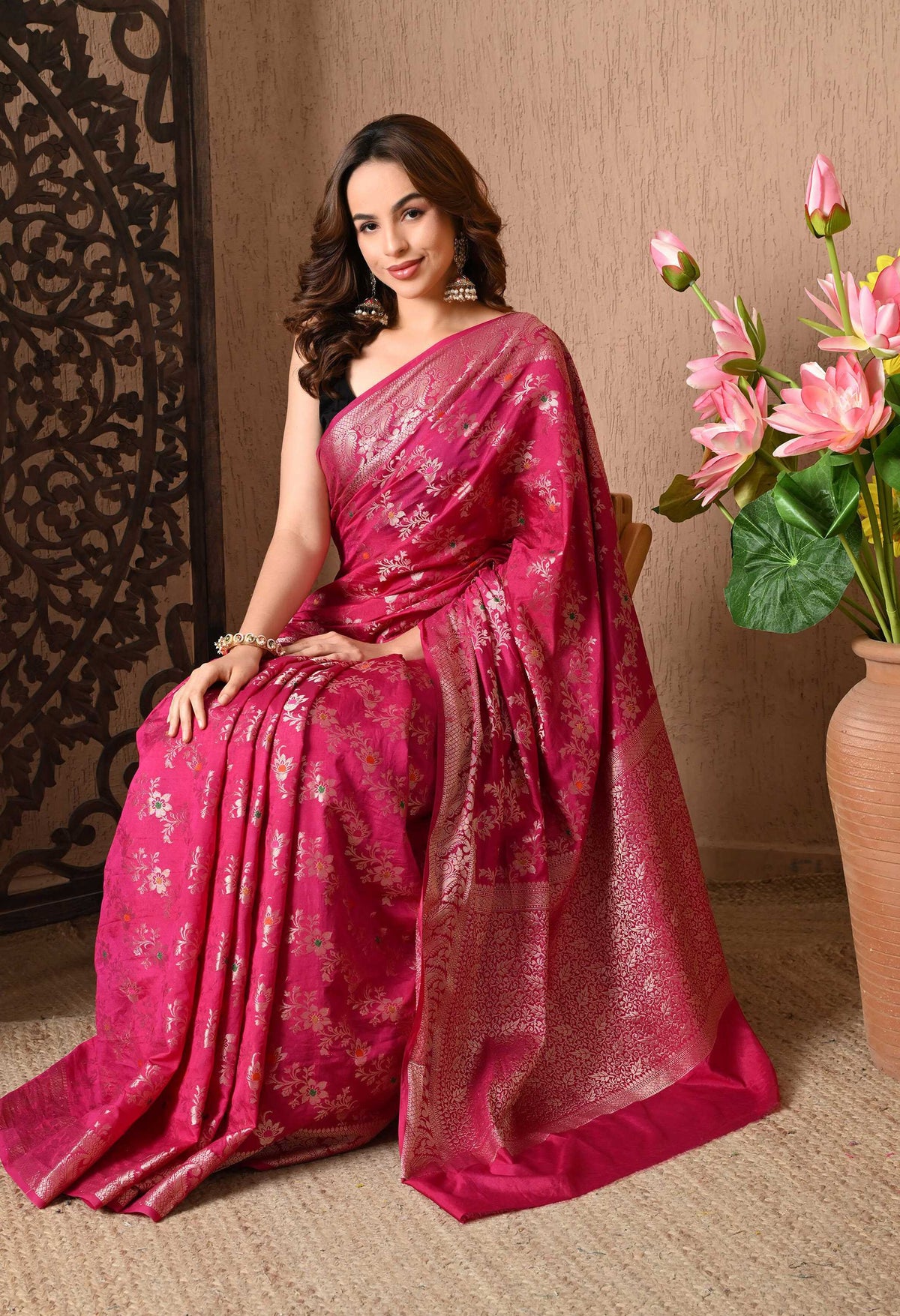 Best Pink Silk Saree With Tilphi Work