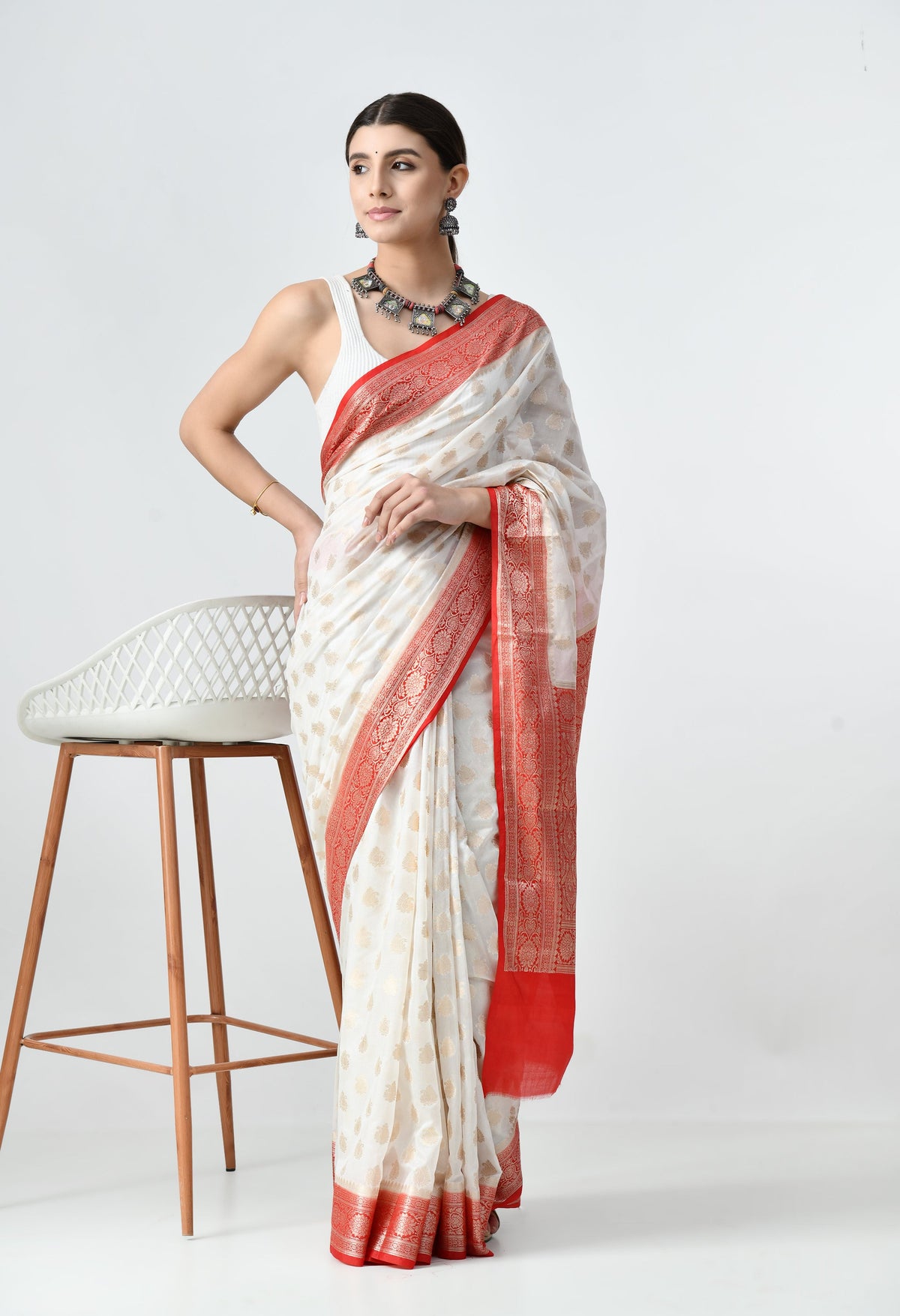 Best Party Wear White Silk Saree