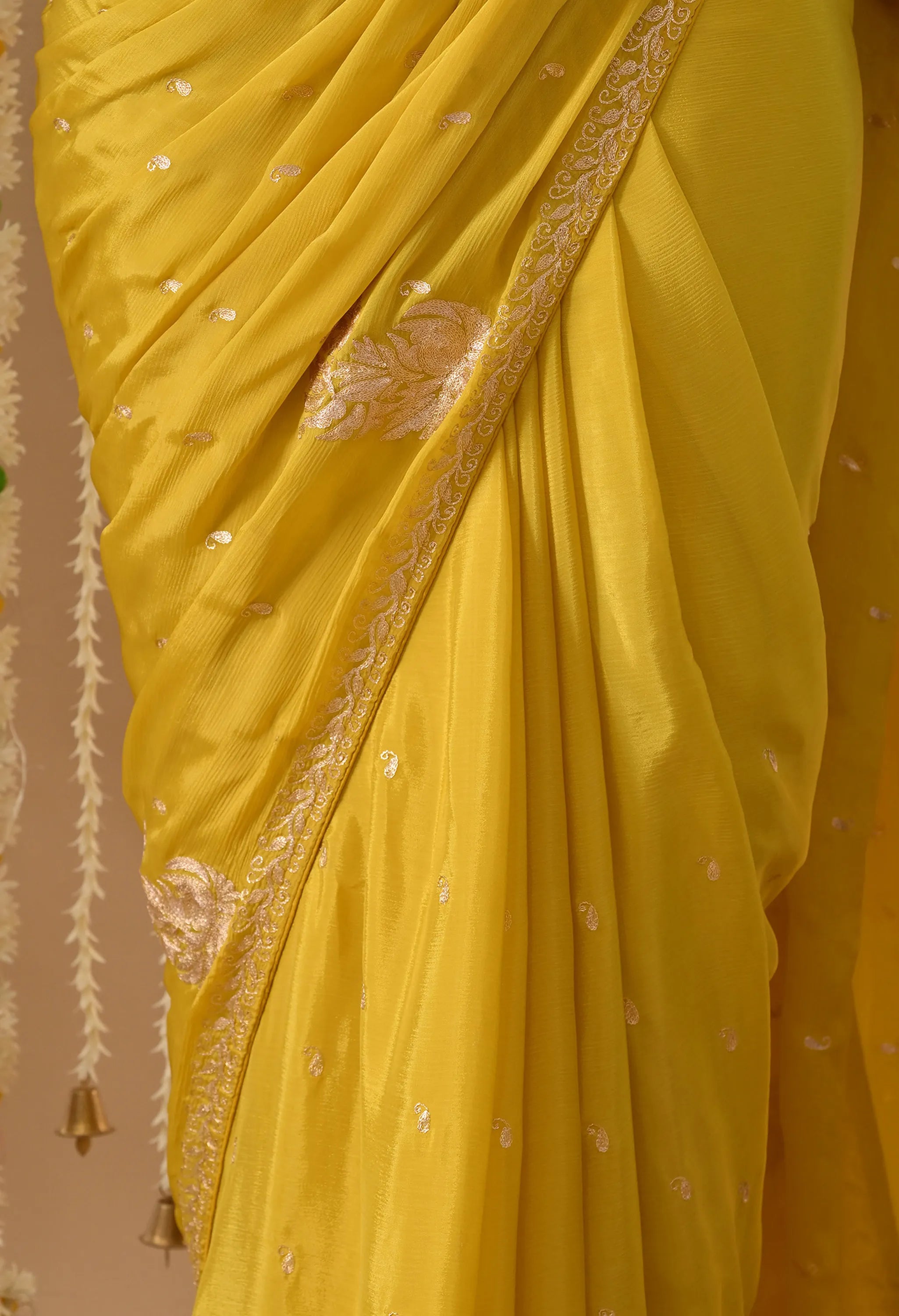 Party wear Yellow saree handmade
