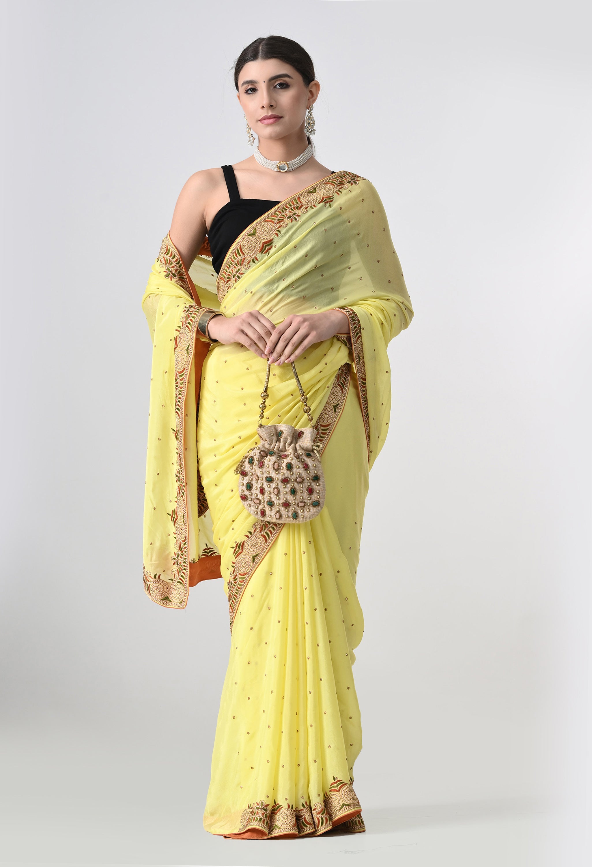Handmade Party Wear Yellow Saree