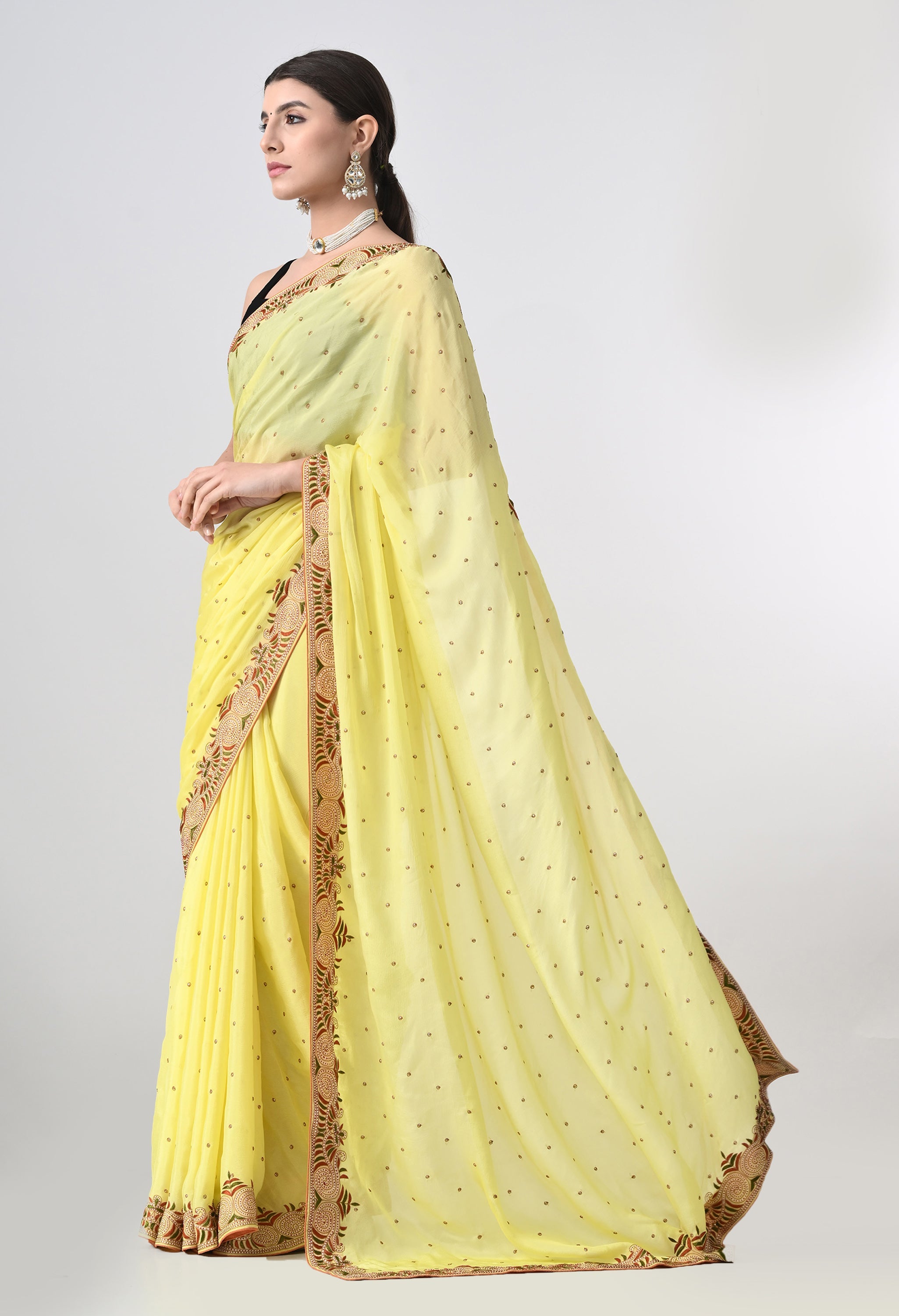 Chinon chiffon fabric saree