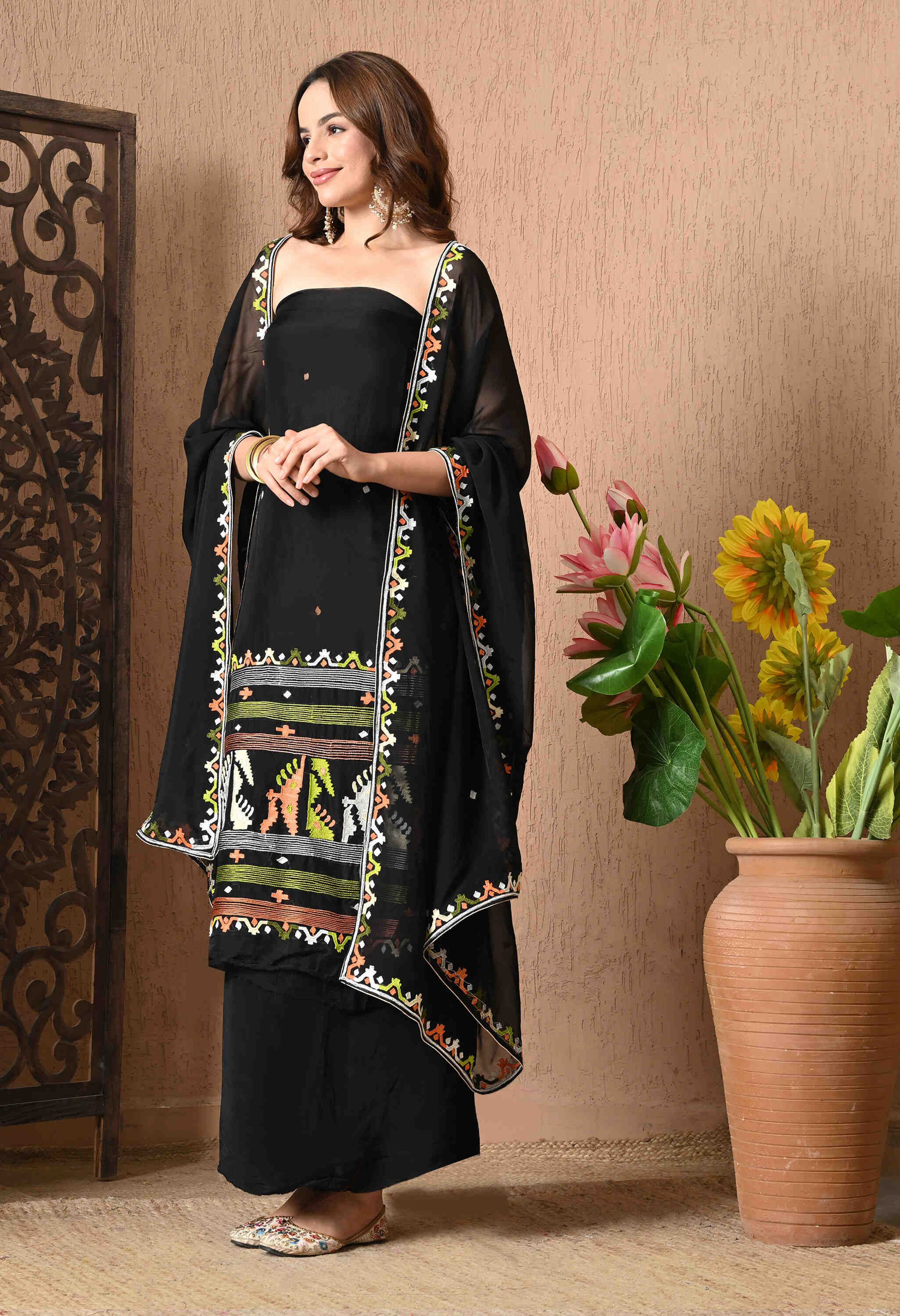 Black Handwork Crepe Salwar Kameez