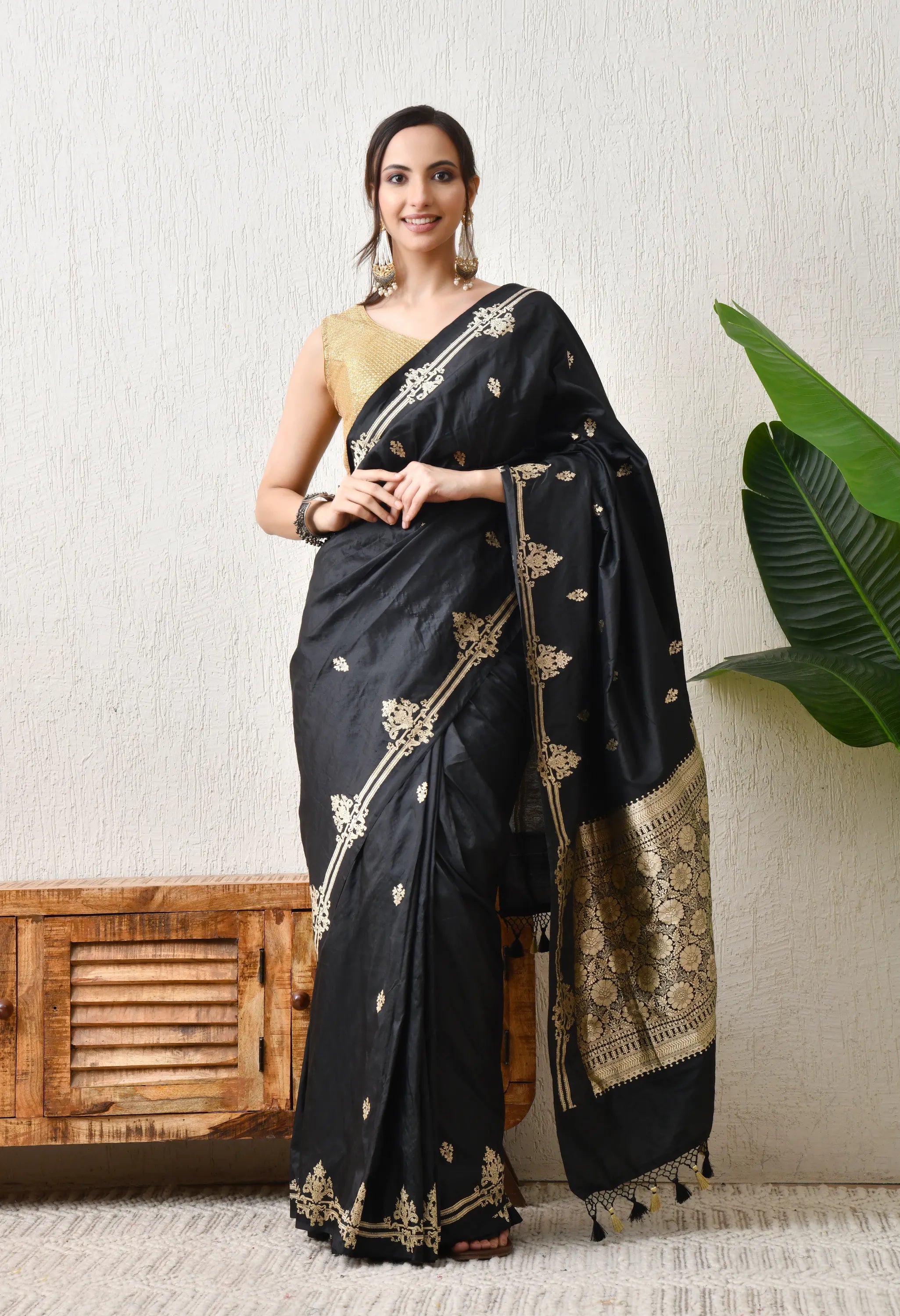 Black Katan Silk Saree