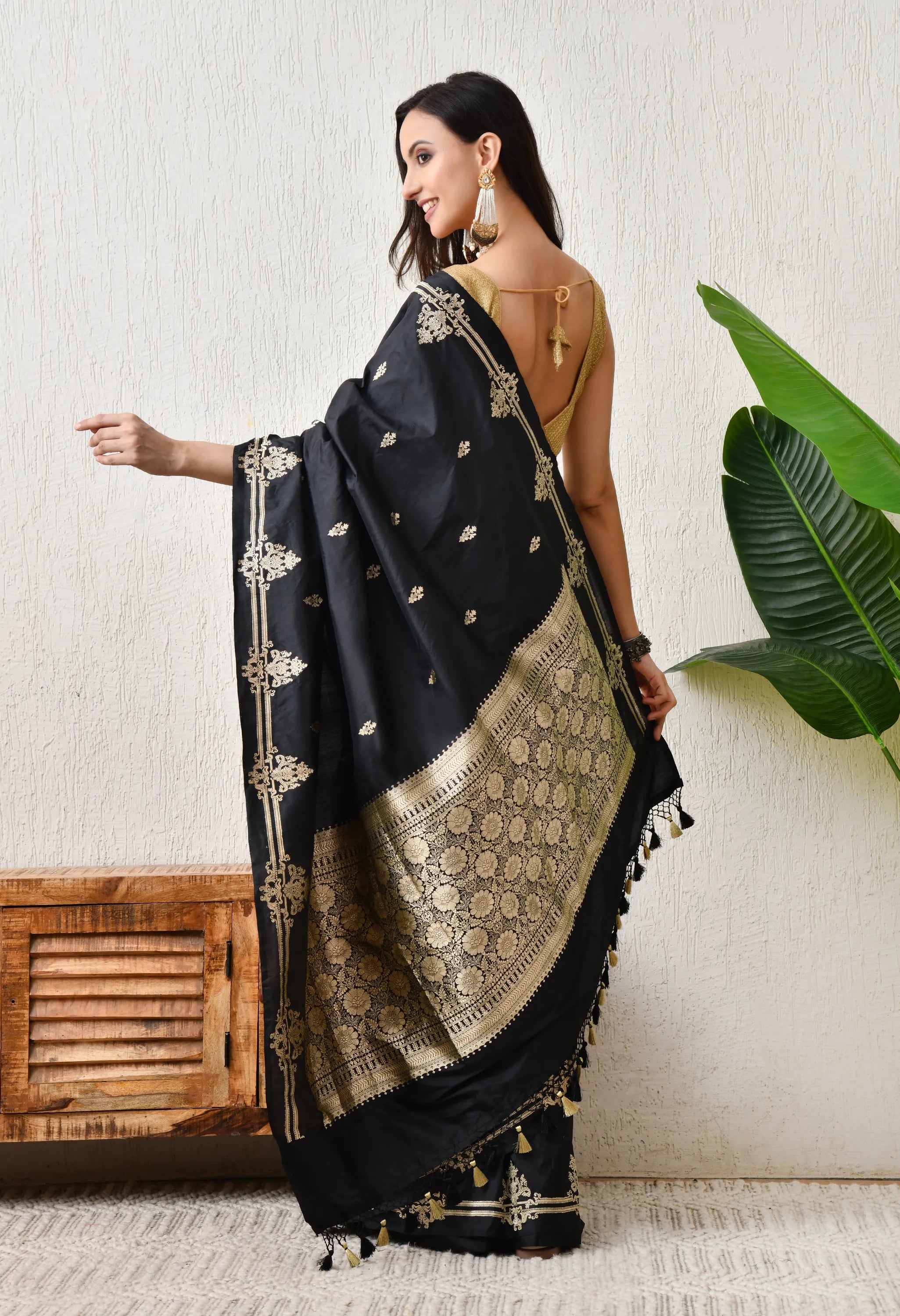Black Katan Silk Saree