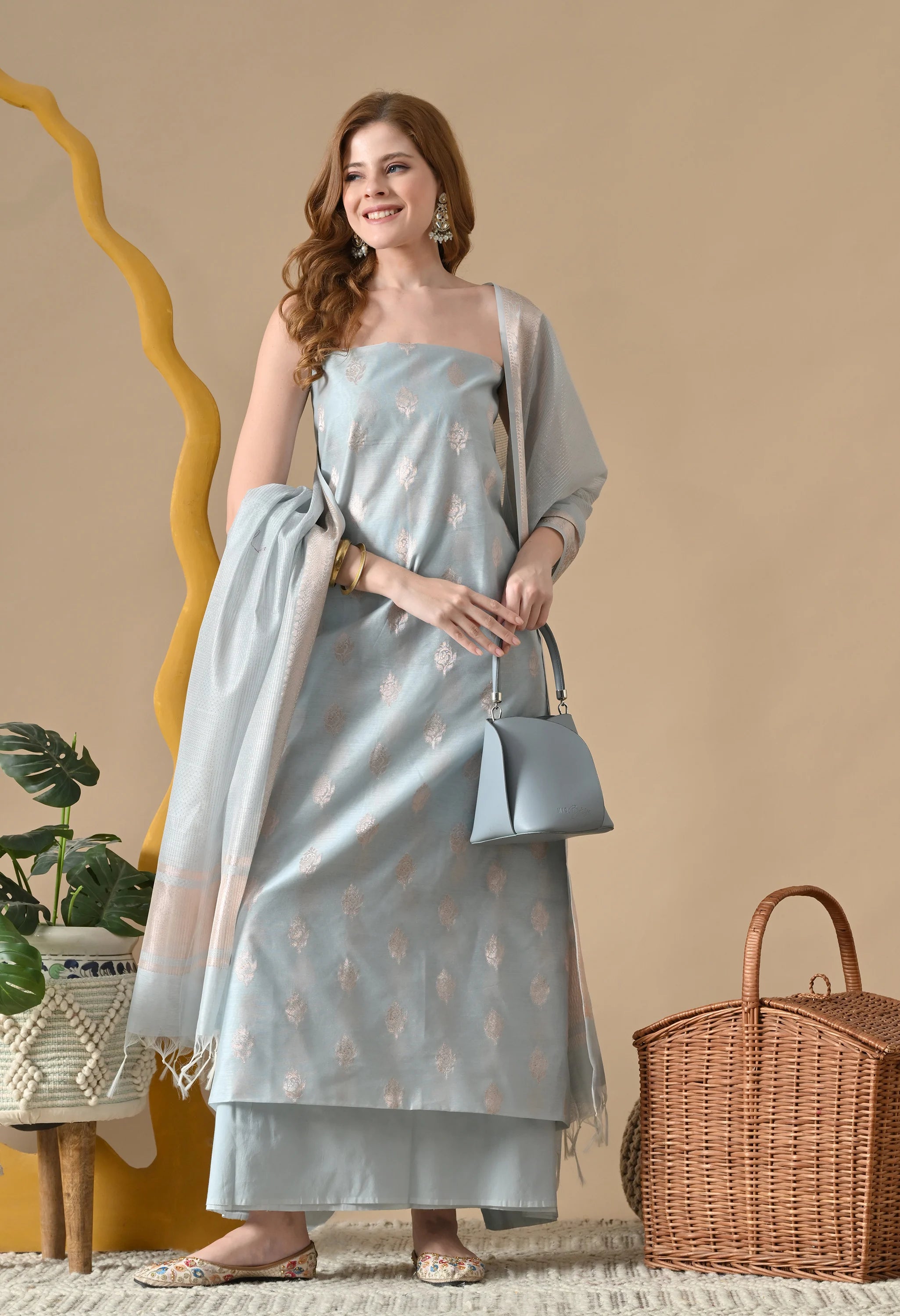 Blue Chanderi cotton suits online