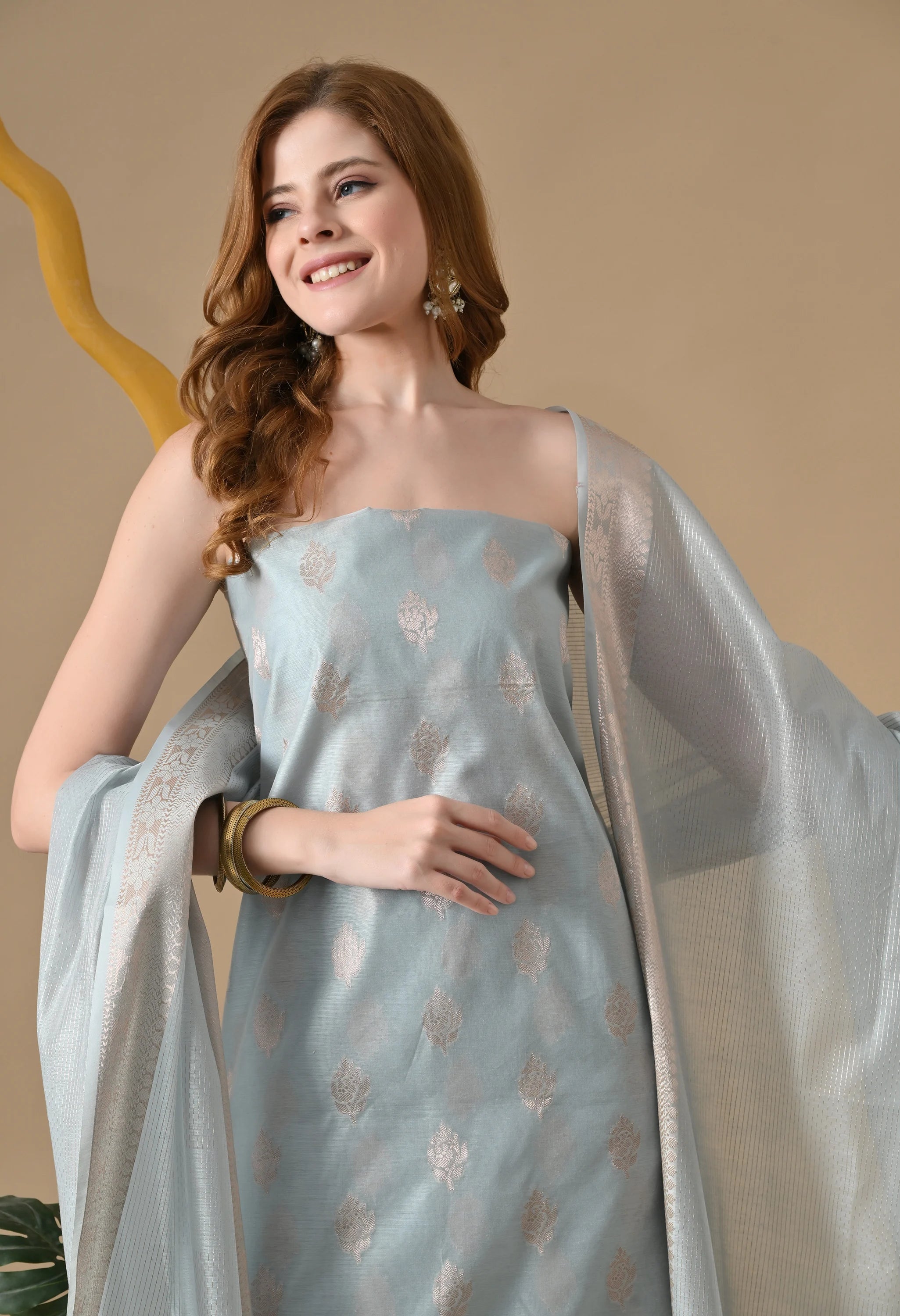 Blue Chanderi cotton suits online